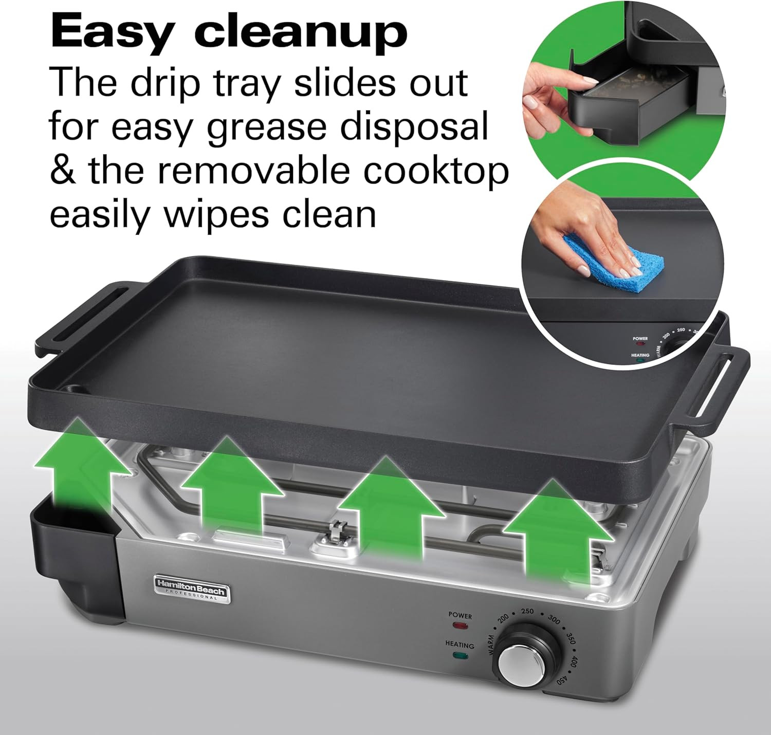 Hamilton Beach Professional Cast Iron Indoor Electric Grill & Griddle, 10″ X 16″