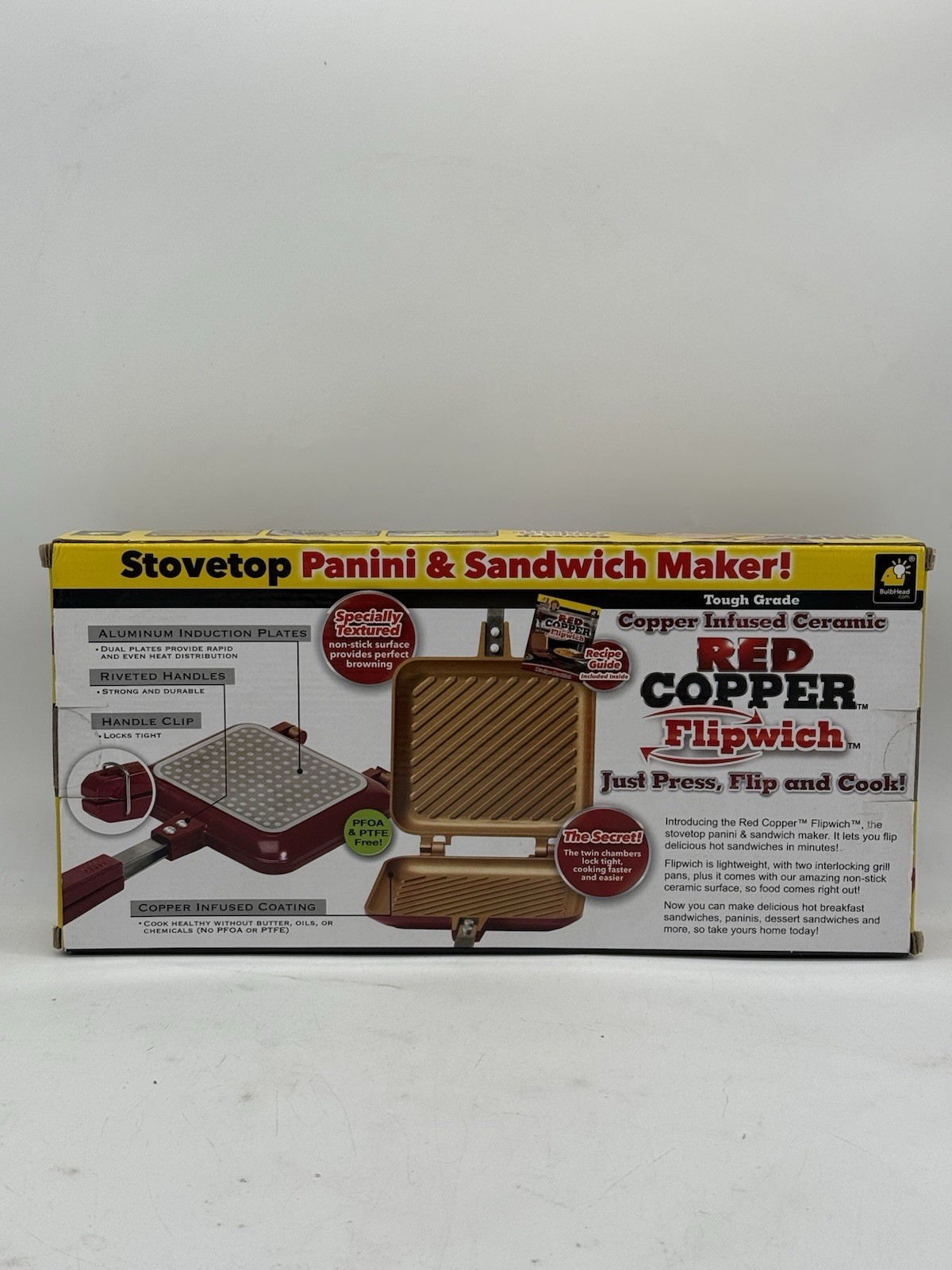 Red Copper Flipwich Stovetop Panini & Sandwich Maker Copper Infused Ceramic NIB