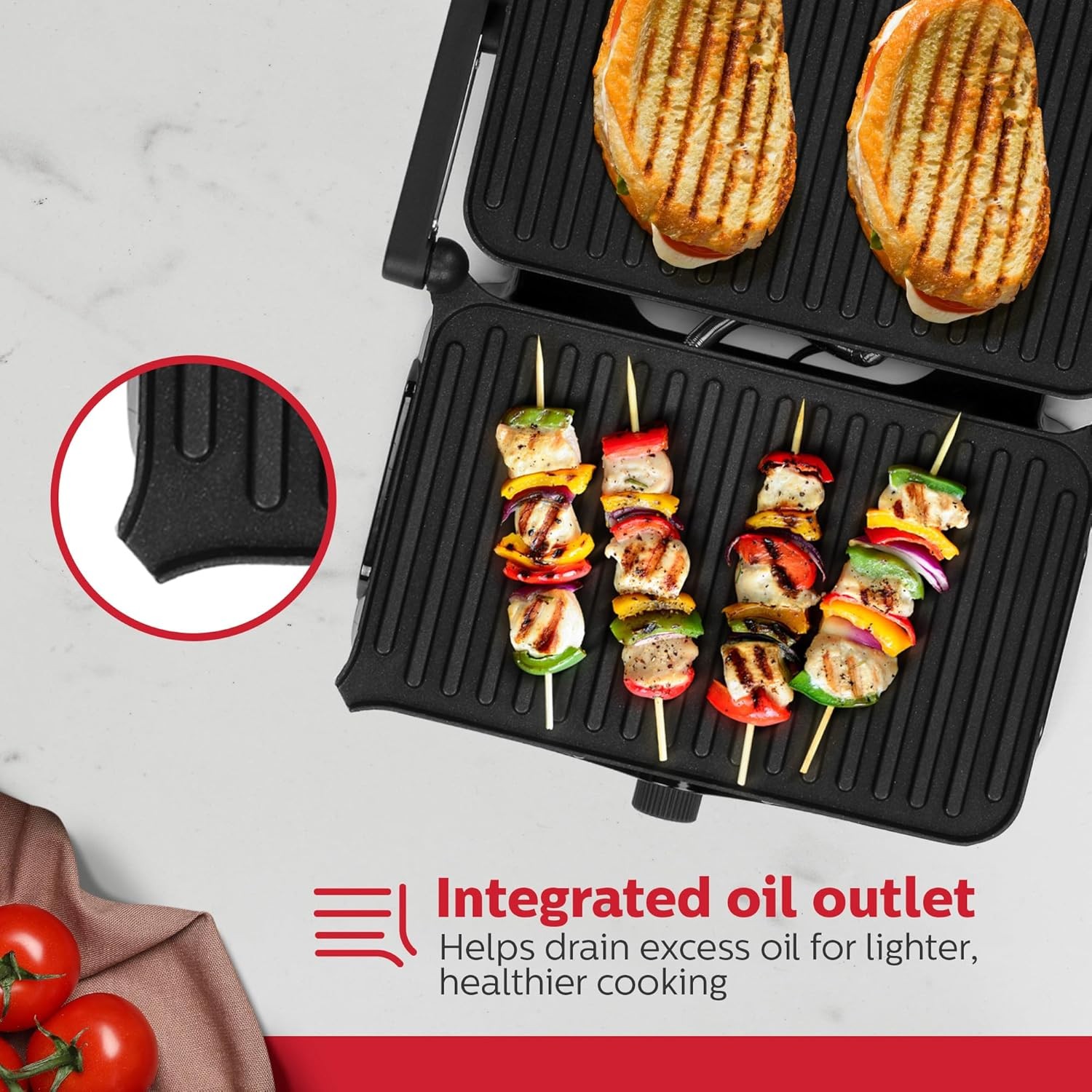 2-Slice Panini Press & Grill Black/Stainless Steel Sandwich Maker W/ Non-Stick
