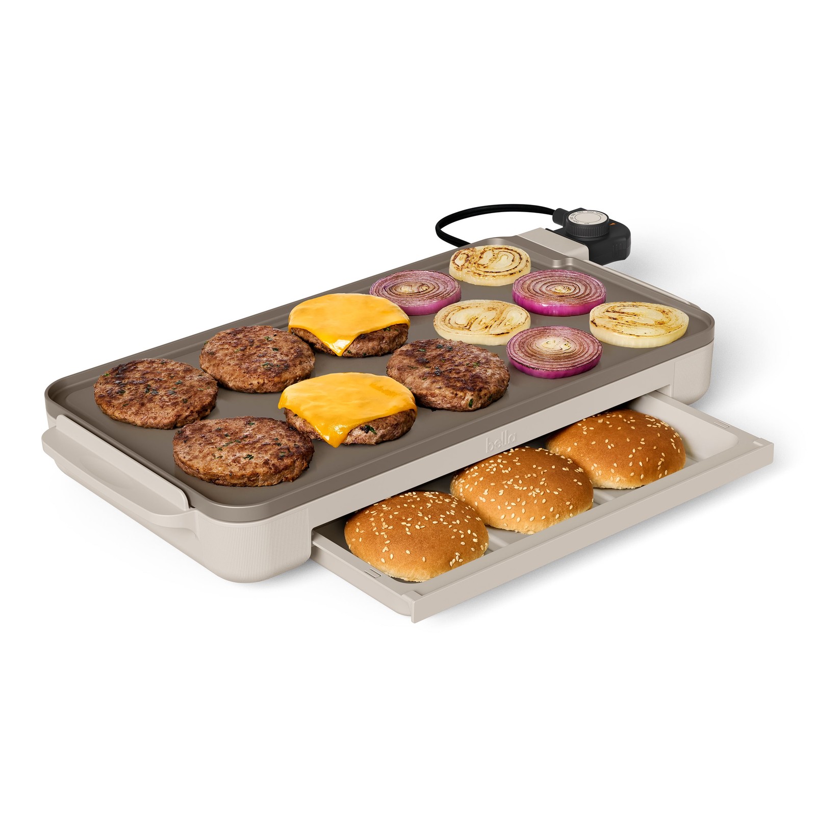 Bella 10″ x 18″ Nonstick Ceramic Griddle with Warming Tray, Oatmilk