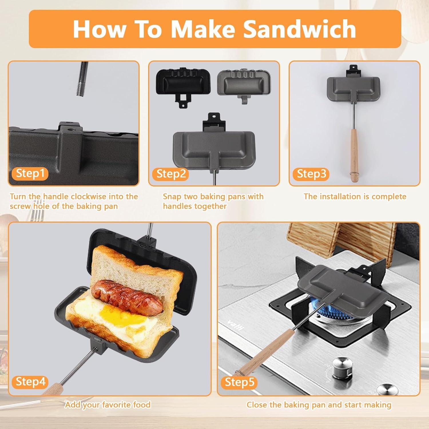 Hot Sandwich Maker,Hot Dog Toaster,Double-Sided Sandwich Baking Pan