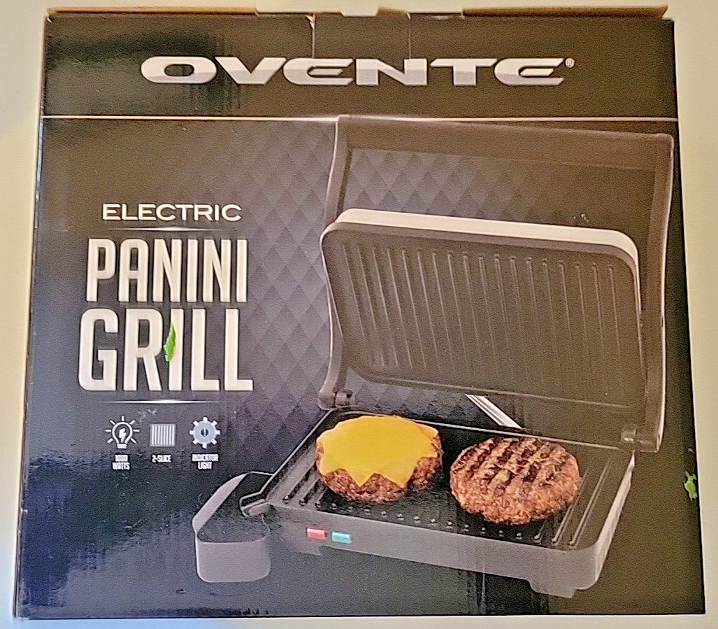 Ovente Electric Panini Press Grill with Non-Stick 2 Slices Plate Brush GP0620BR