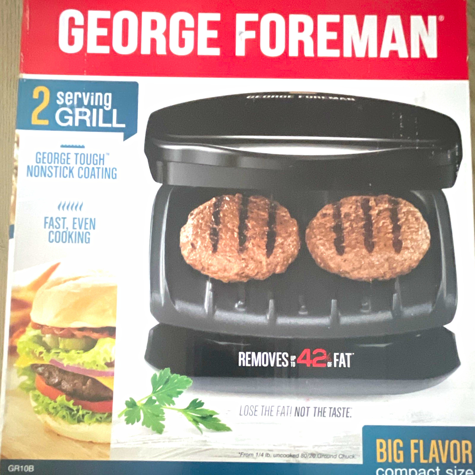 George Foreman GR10B 2-Serving 760W Indoor Electric Grill, Nonstick, Black