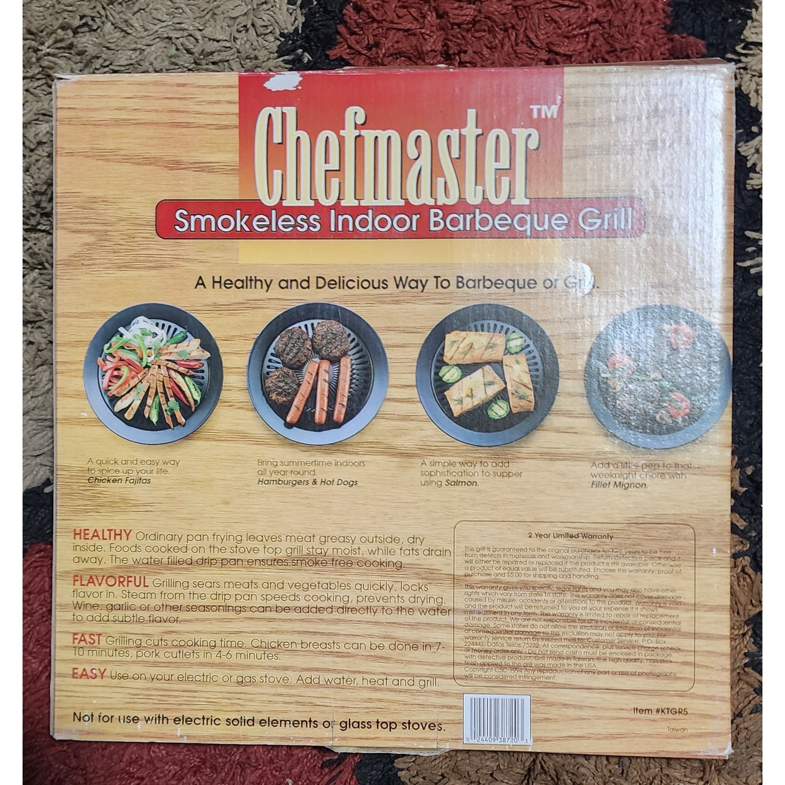 ChefMaster KTGR5 Smokeless Indoor Barbecue Grill New In Box 13″ Black