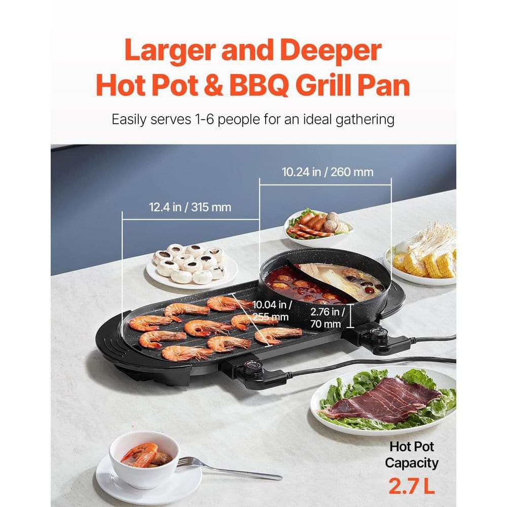 SKYSHALO 2200W 2-in-1 Electric Hot Pot and Grill 153 sq. in.Smokeless Korean