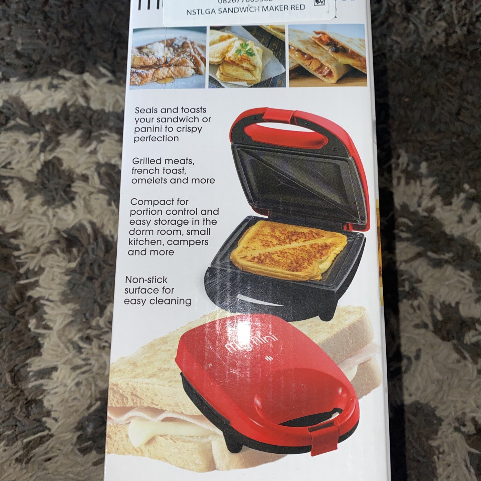 Nostalgia mini sandwich maker toaster compact for portion control seals and toas