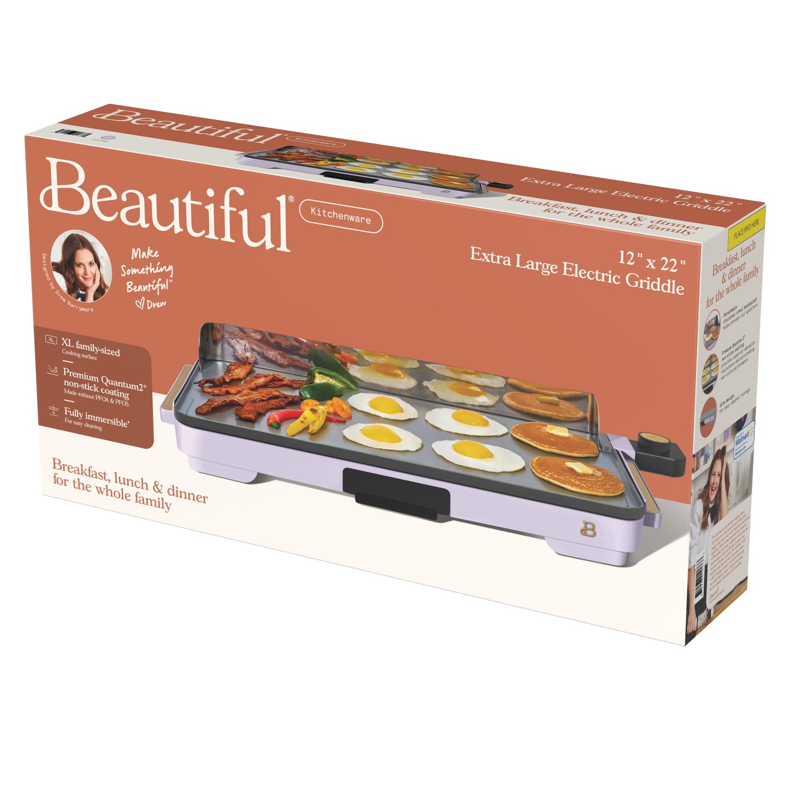 Beautiful XL Electric Griddle, 12 x 22 in, Non-Toxic EverGood Ceramic Coating,