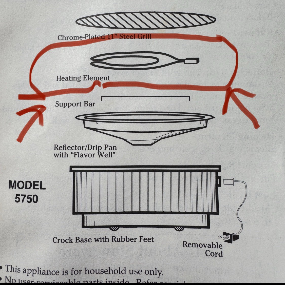 Rival Crock Grill Model 5730 5740 5750 Part – Heating Element Only