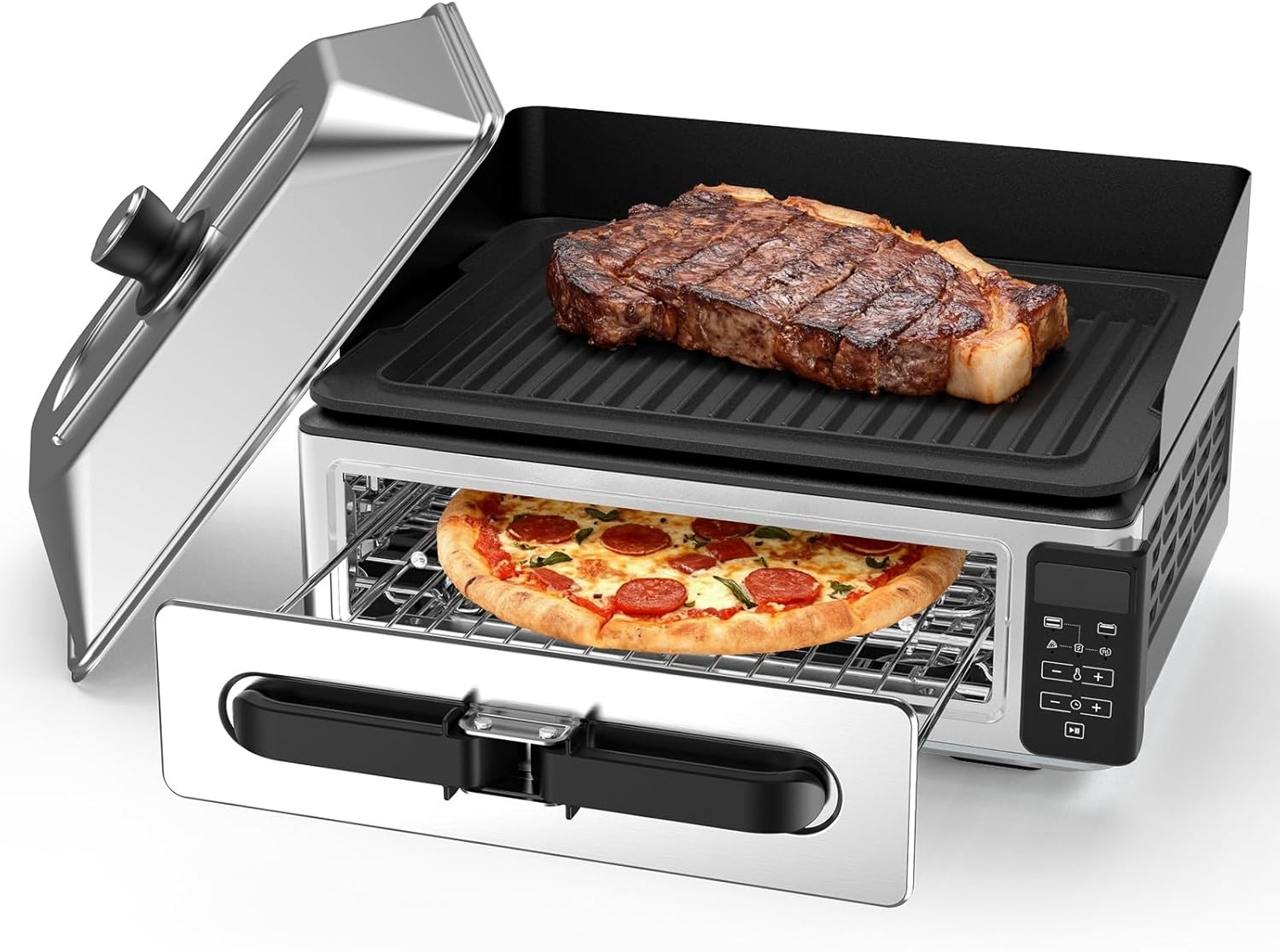 Electric Grill Indoor for Steak and Veggies, Smokeles Griddle with Lid for Kitch