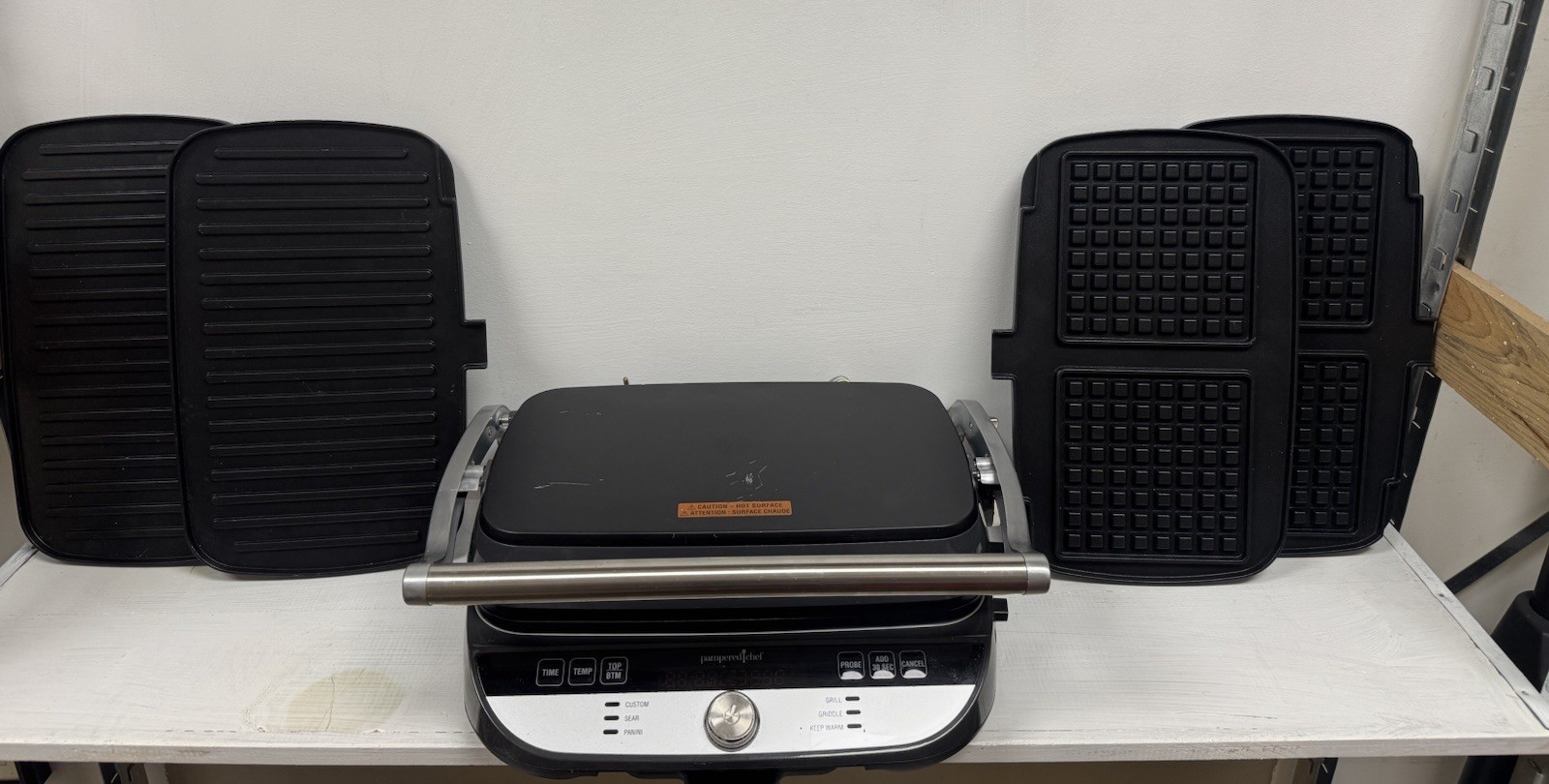 The Pampered Chef 100348 Electric Grill Griddle with Waffle Plates & Assessories