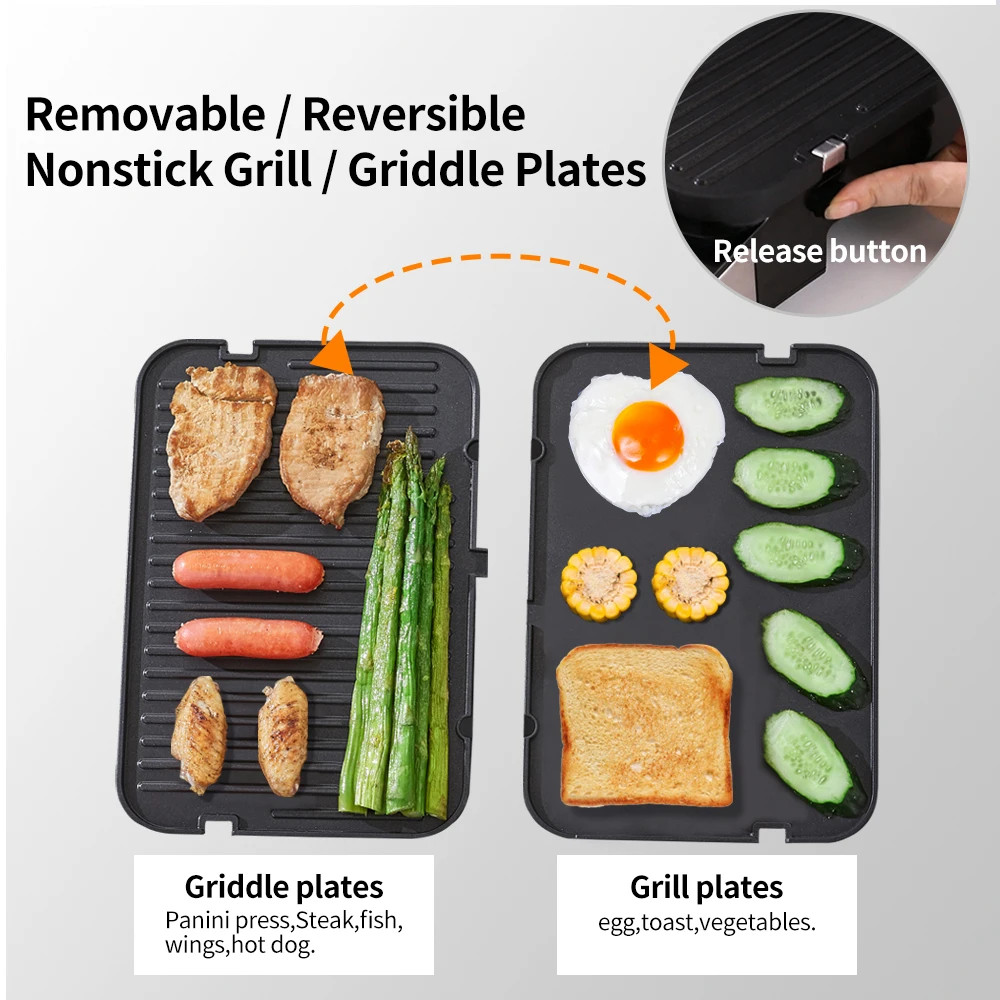 2000W Electric Contact Grill Digital Griddle and Panini Press, Optional Waffle M