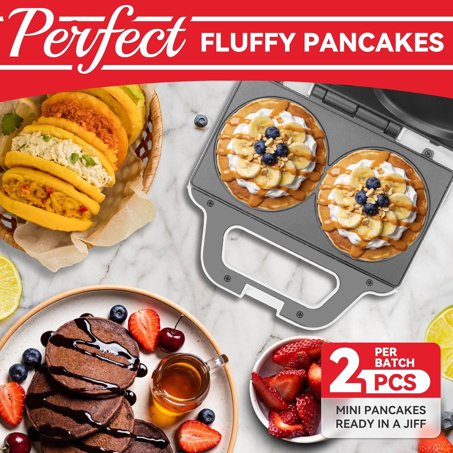Double Mini Pancakes Maker Machine Arepa Maker Electric Pancake Maker Griddle
