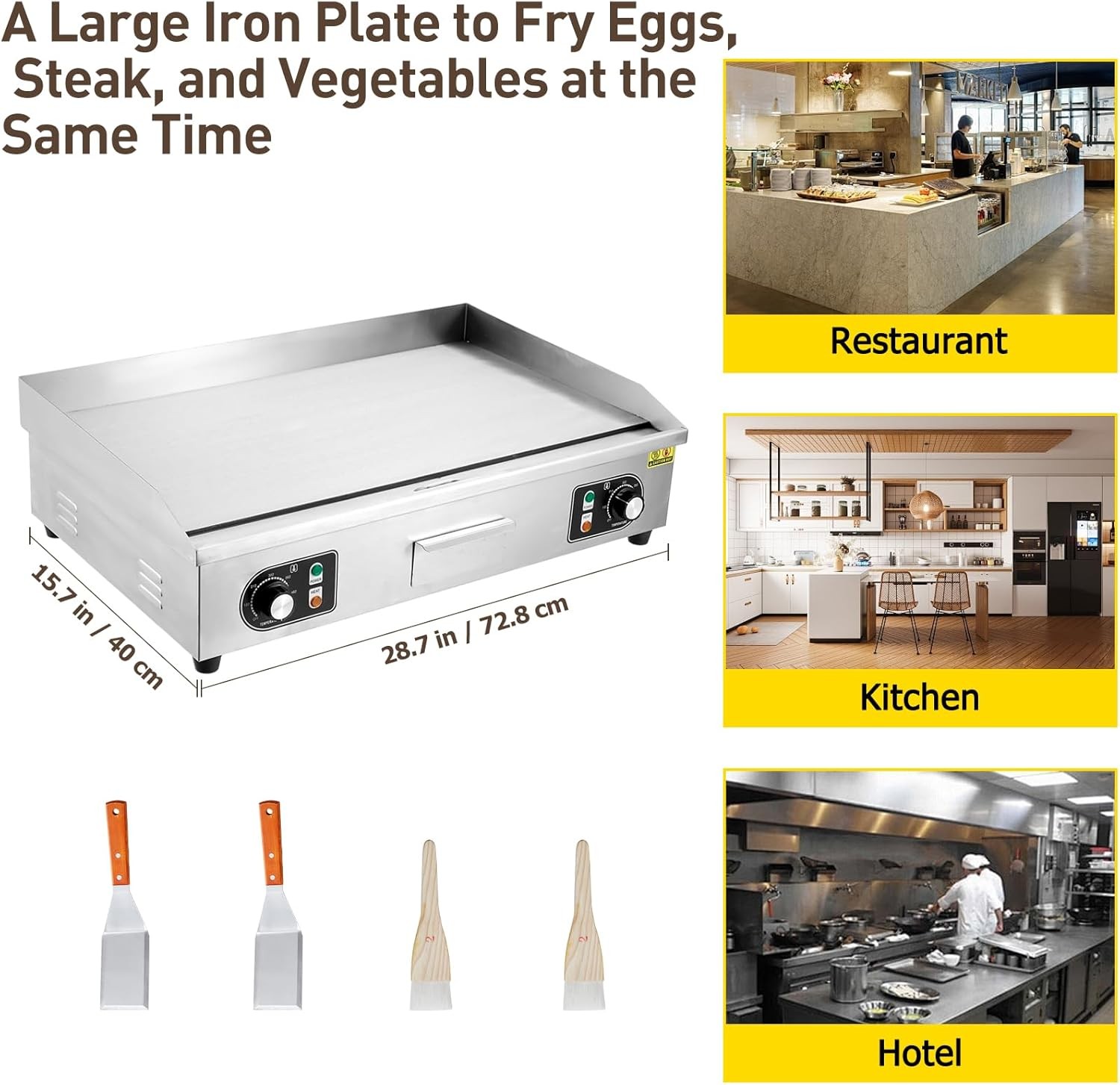 30in Electric Griddle Cooking Grill Plate Adjustable Temperature Control 1600w