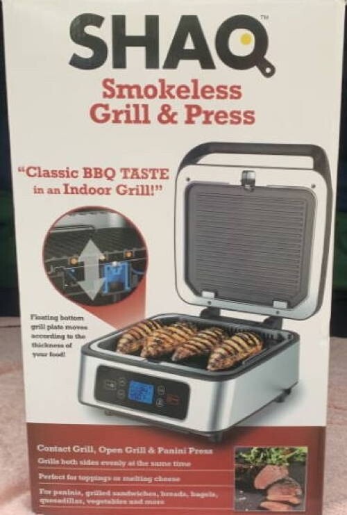 SHAQ Smokeless Grill & Press 3-in-1 Contact Grill, Panini Press & Open Grill–NIB