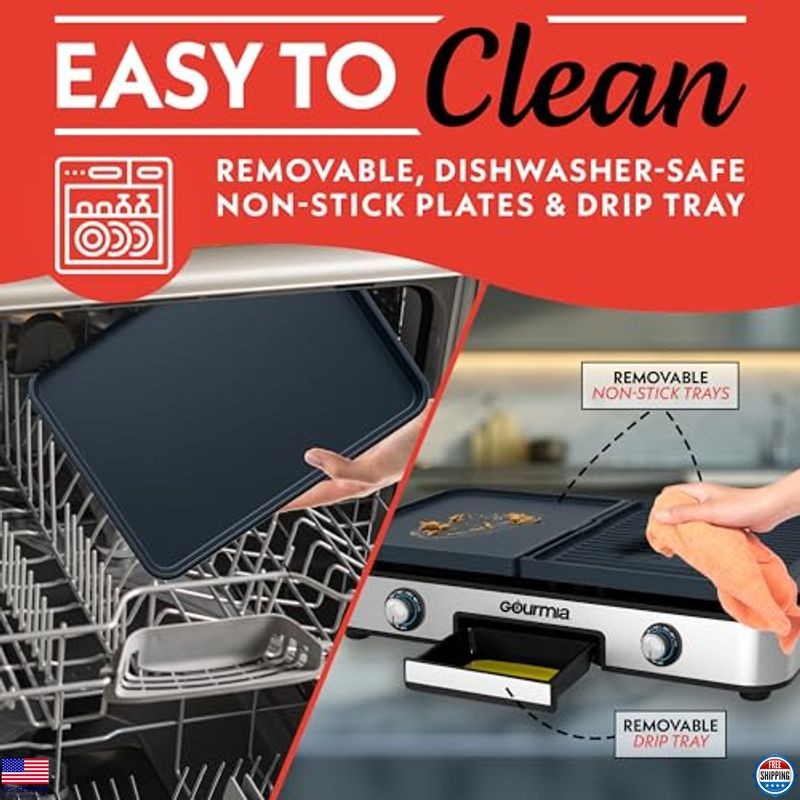 3-in-1 Electric Indoor Grill/Griddle, Dual Cooking Zones, Nonstick Plates