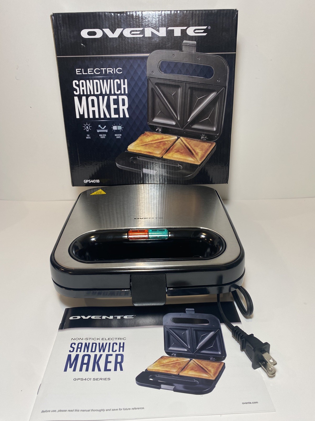 OVENTE Electric Sandwich Maker with Non-Stick Plates, Indicator Lights, “NEW”