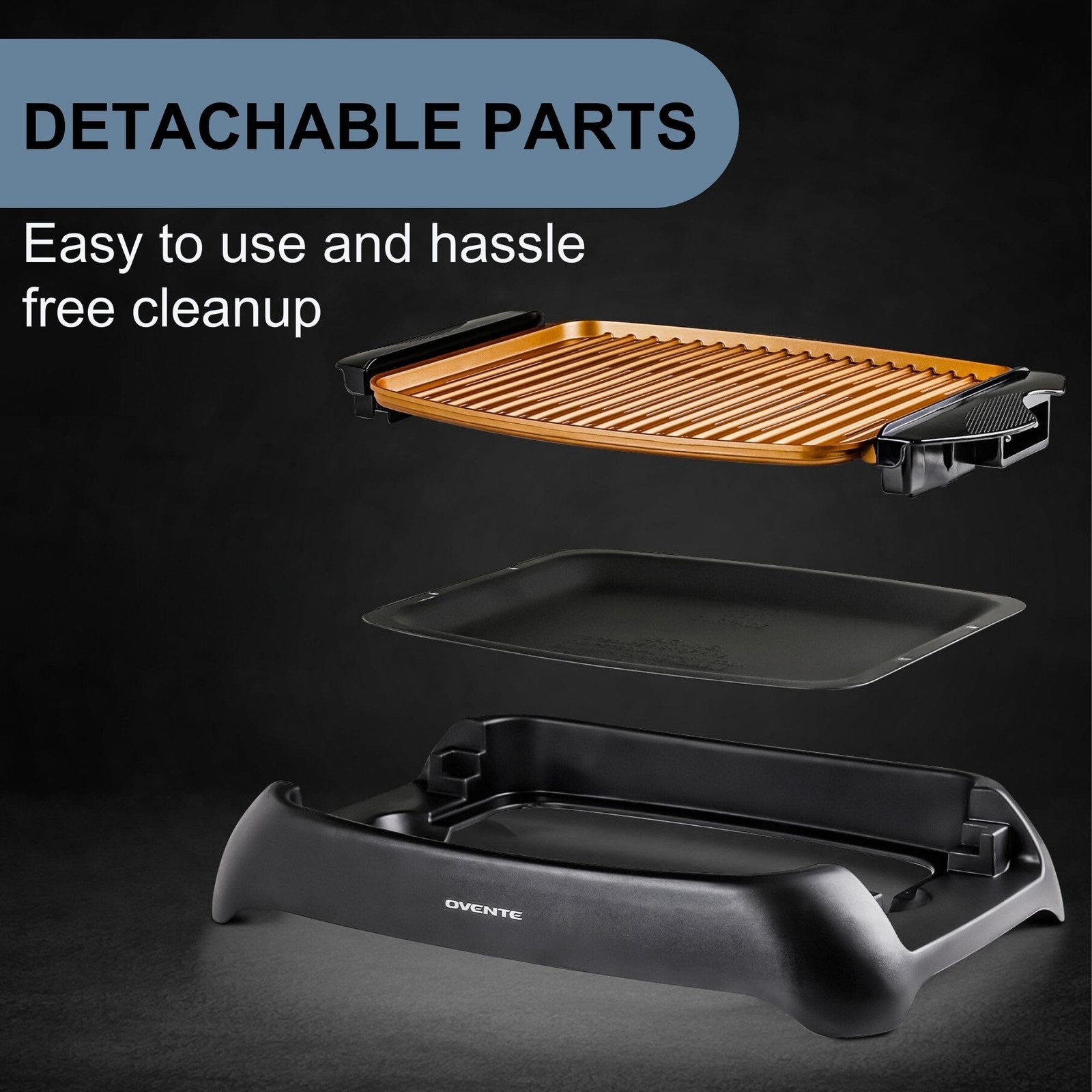 Ovente Electric Indoor Grill 13X10 Inch Non-Stick Cooking Surface 1000W Heat Up