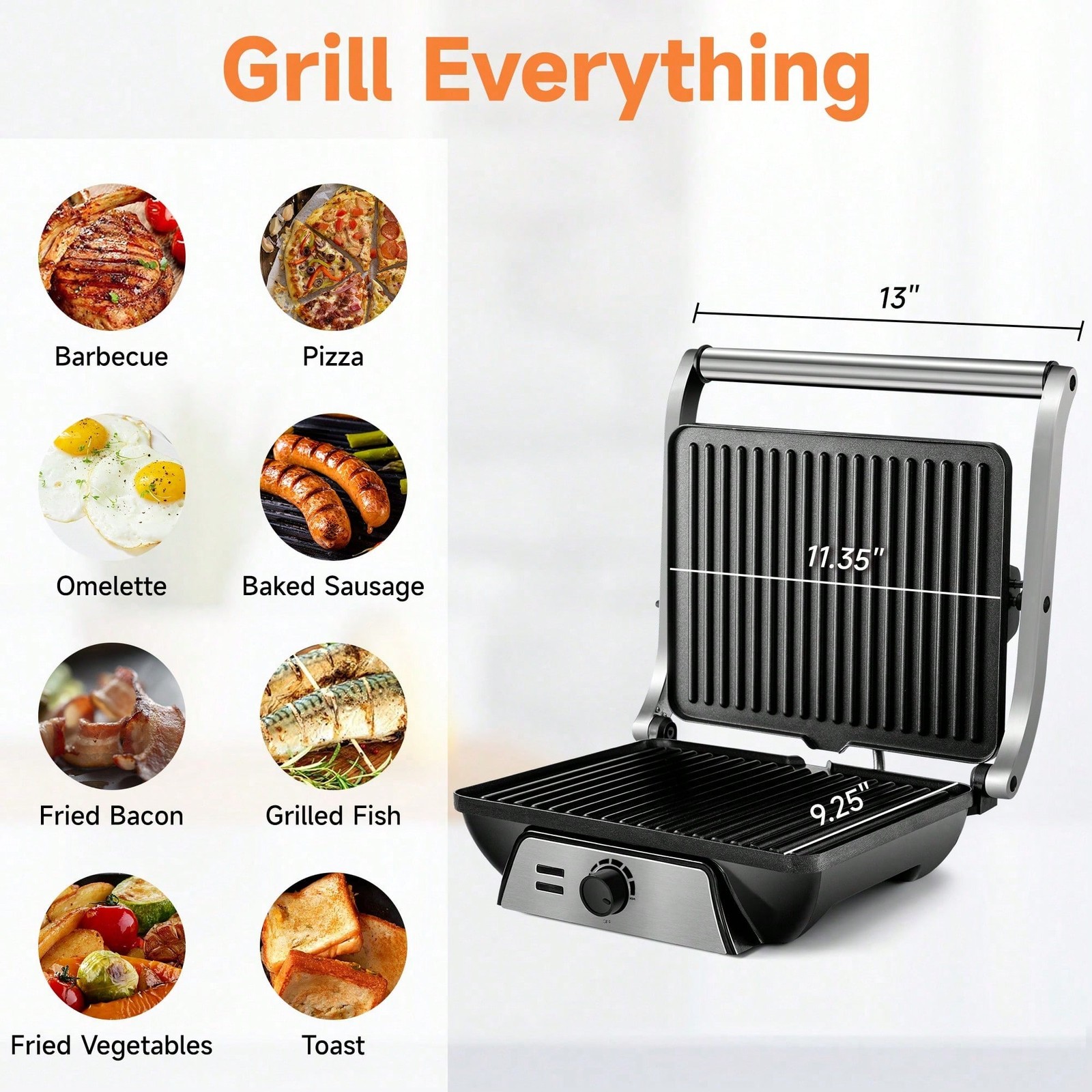 3-In-1 Breakfast Panini Press Electric Indoor Baking Tray,Control Knob180-Degree