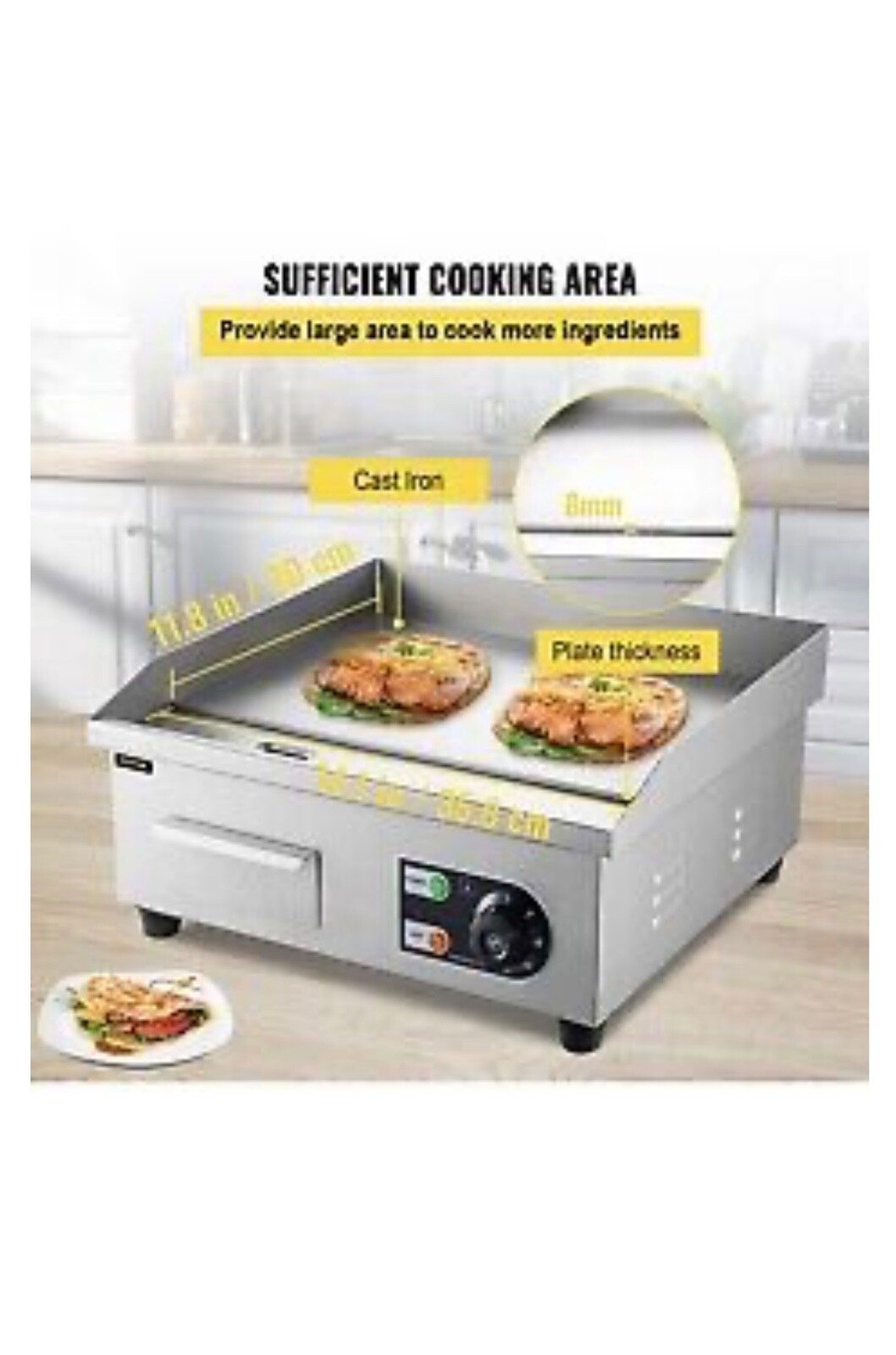 Electric Griddle Flat Top Grill 1500W 14″ Hot Plate BBQ Countertop Commercial