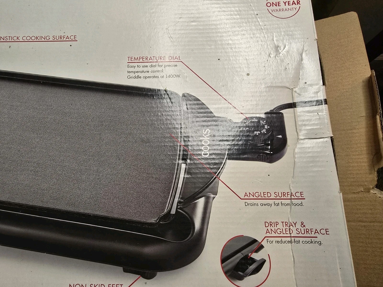NEW! COOKS X-LARGE FAMILY SIZE 10” X 19” NON-STICK ELECTRIC GRILL GRIDDLE