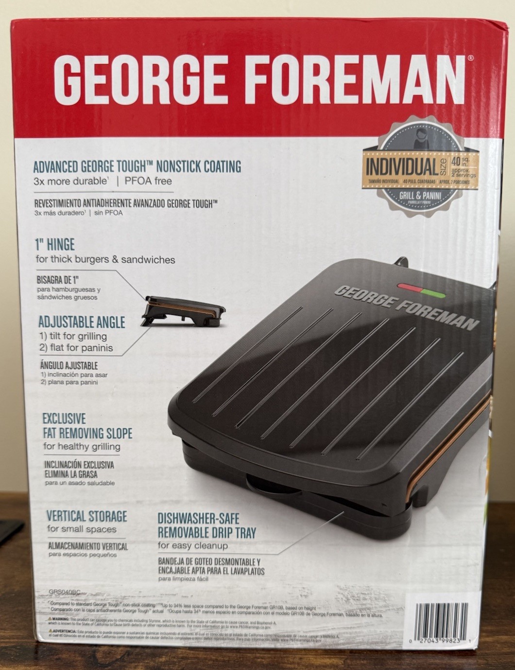 NIB George Foreman GRS040BC Indoor Grill Panini Press Space Saving Design