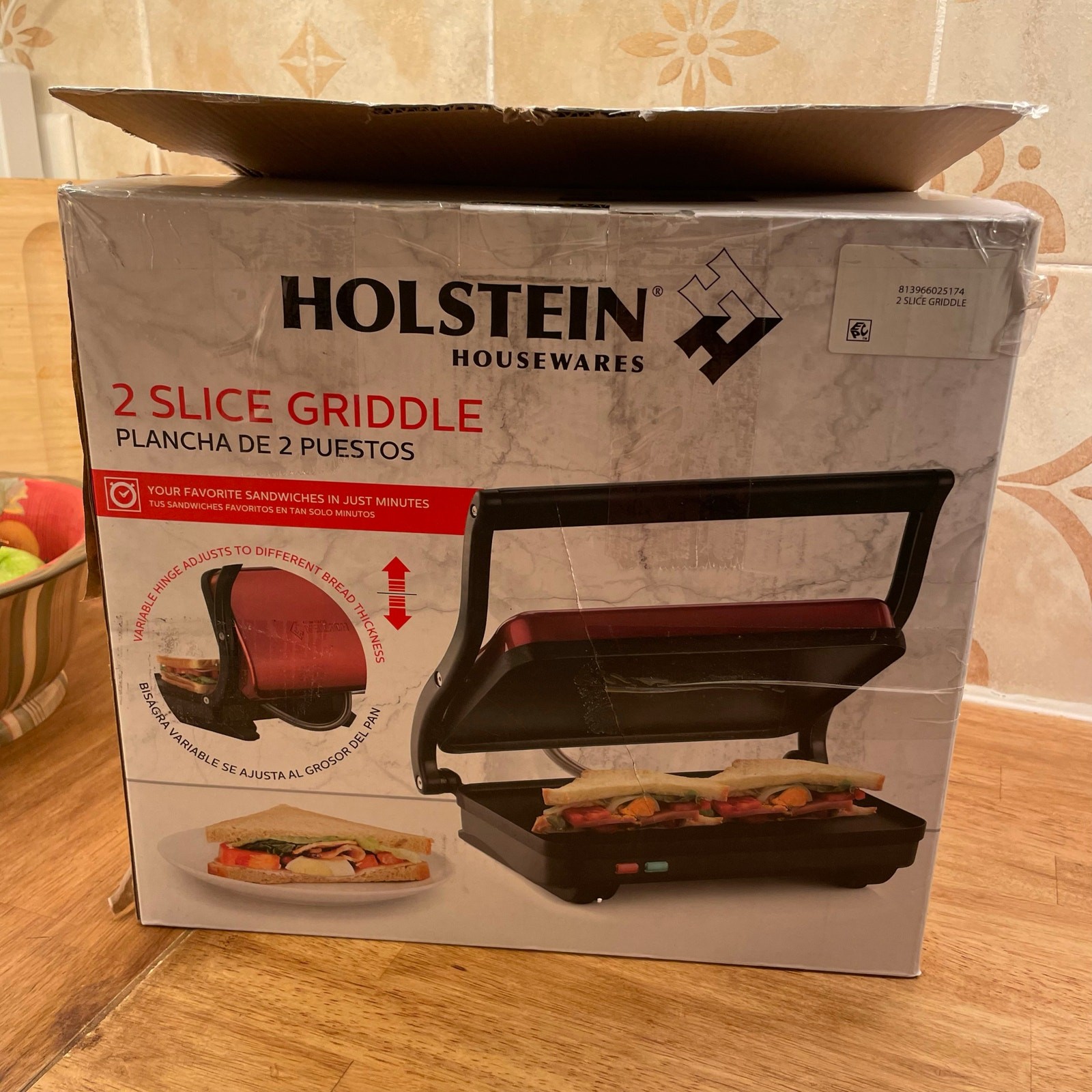 Holstein 2 Slice Griddle Panini Press Red HH-0910601R Non-Stick Compact