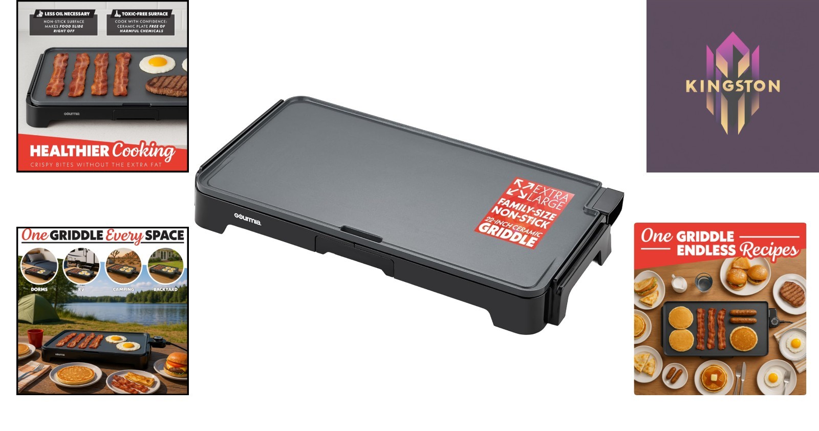 Ceramic Nonstick Electric Griddle, 200°F-400°F Adjustable Temp for Family Meals