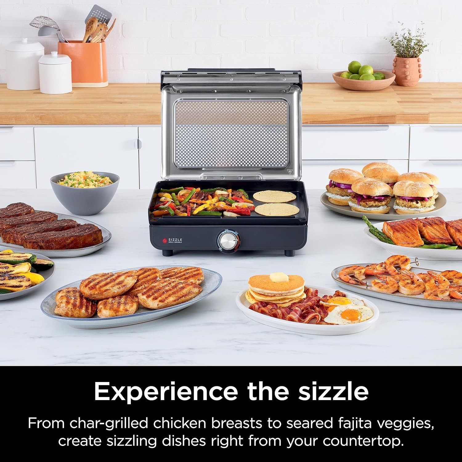Ninja GR101 14″ Indoor Grill & Griddle | 500°F Nonstick Dishwasher Safe