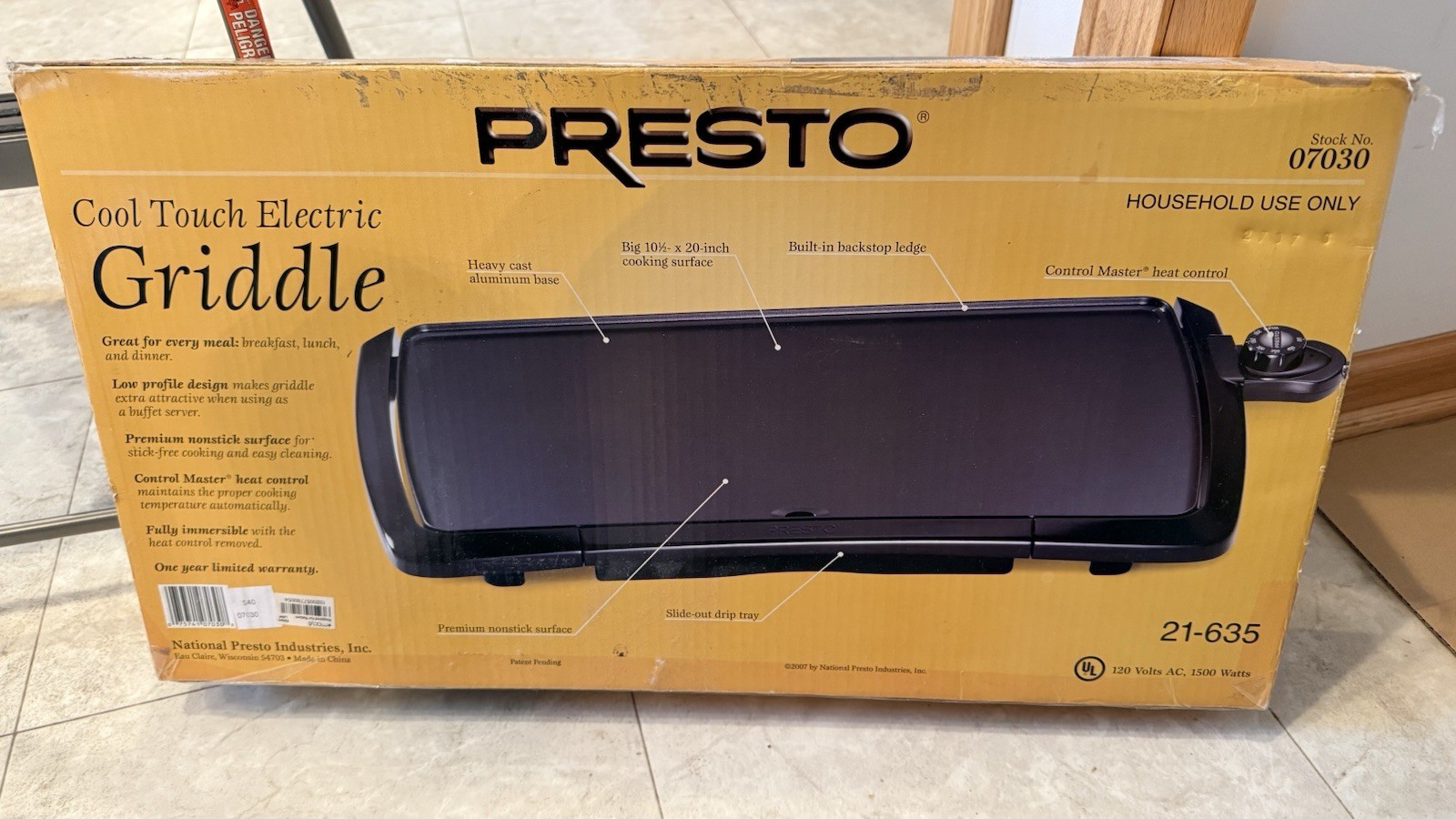 EUC Presto 07030 Cool-Touch Electric Griddle 10.5″ x 20″ Non Stick 1500 Watt