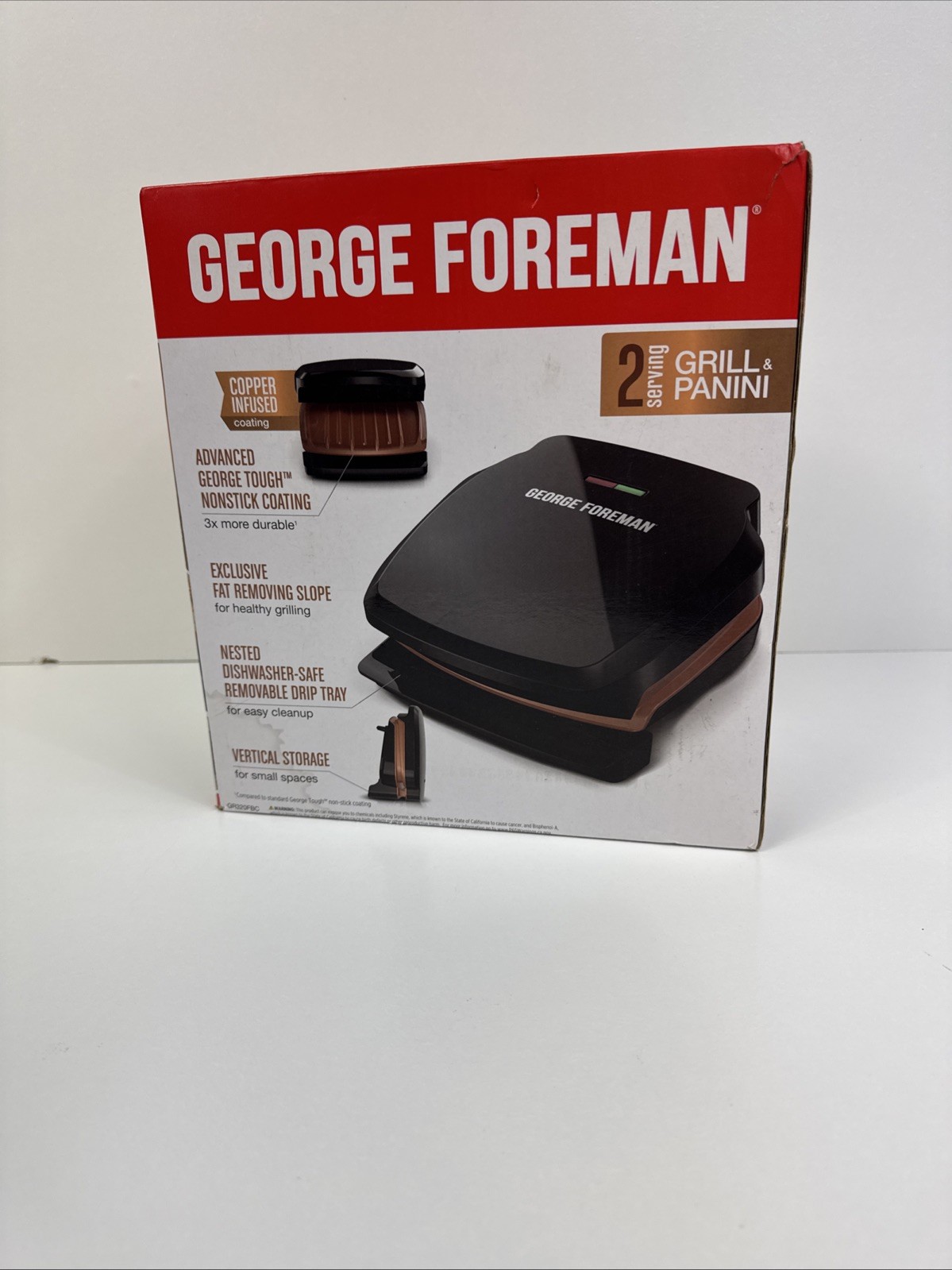 George Foreman Grill & Panini Model GR320FRC Non-Stick Copper Coating Open Box