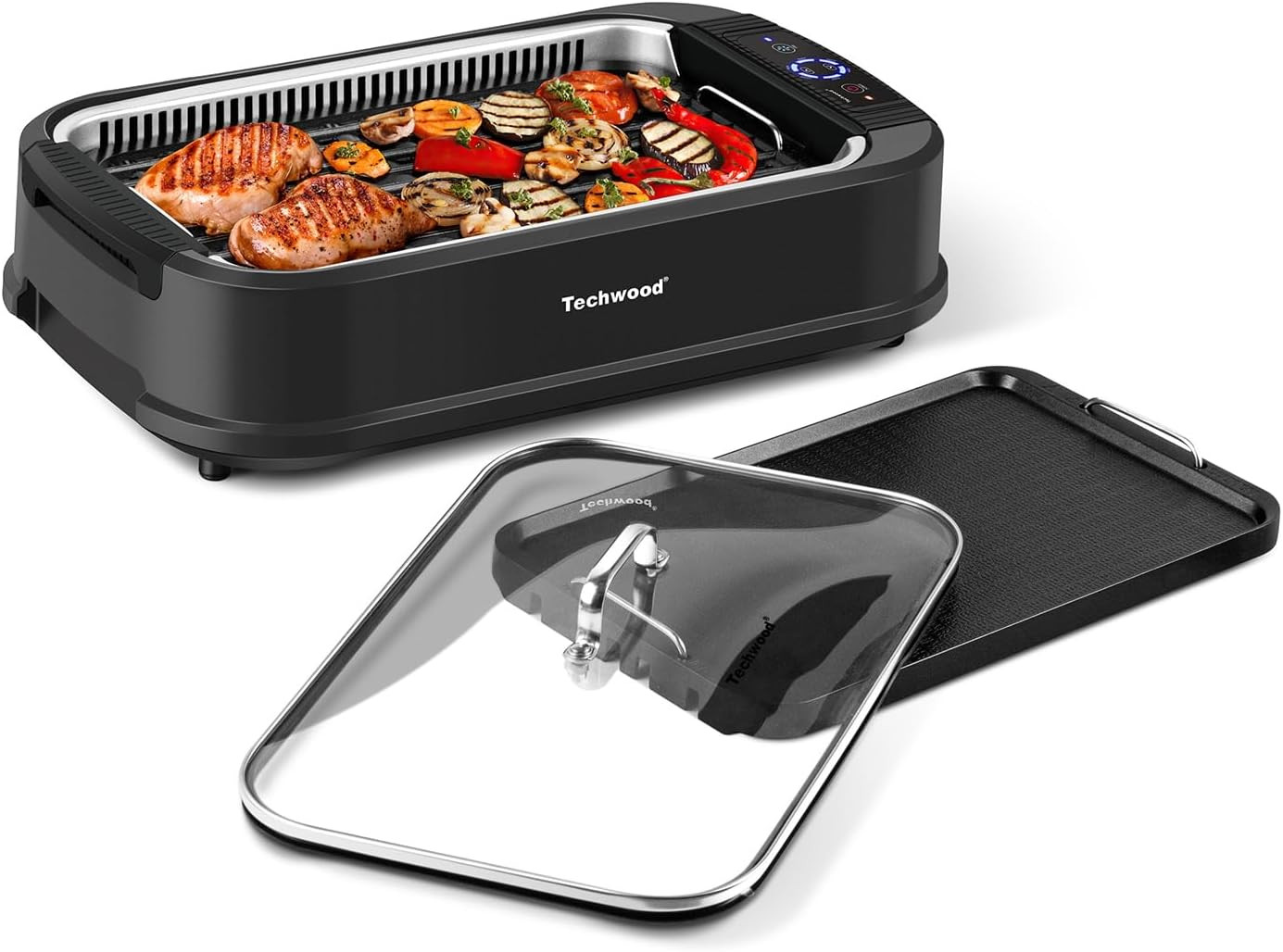 Techwood Indoor Grill Smokeless Grill, Electric Korean BBQ Grill with Glass Lid,