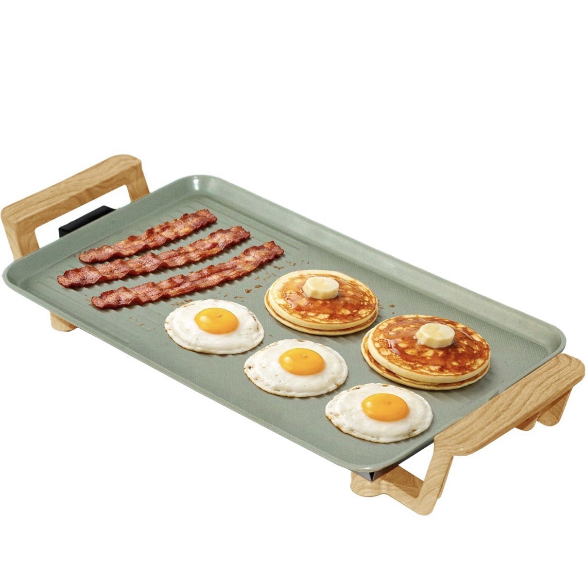 Living Electric Grill Rectangular Indoor Non-Stick Green with Wooden Handles