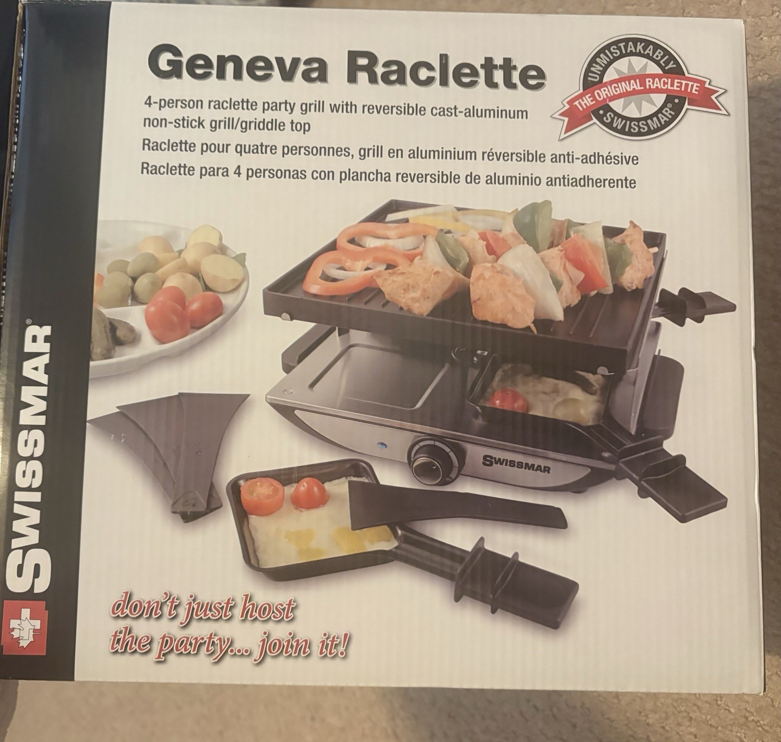 Swissmar Geneva Raclette 4-Person Reversible Non-Stick Cast Aluminum Grill
