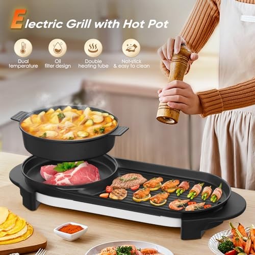 Removable Indoor 2 in 1 Electric Smokeless Hot Pot Grill 2200W