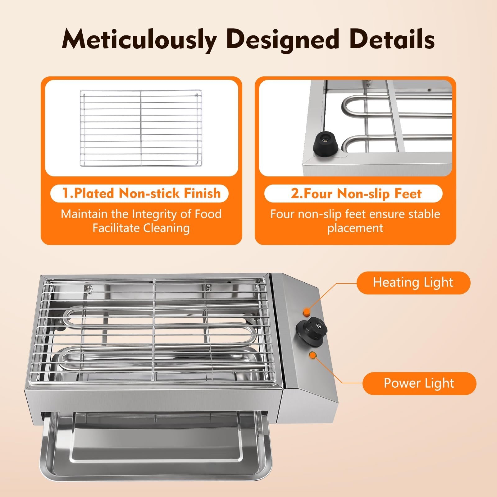 1800W Smokeless Electric BBQ Grill – Stainless Steel Griddle for Indoor/Outdoor