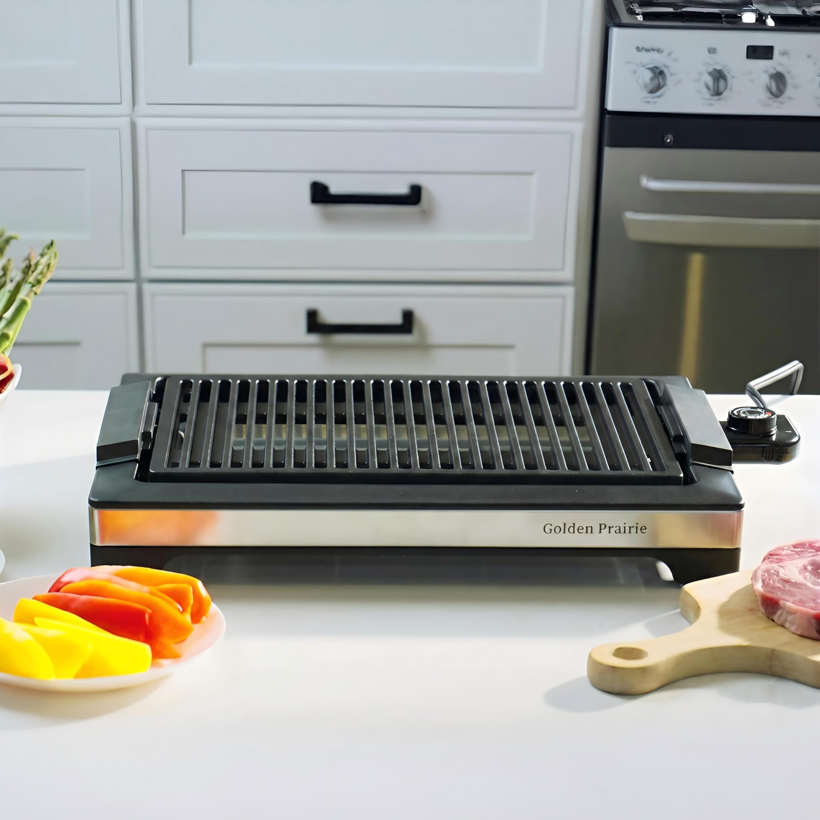 1600W Electric Smokeless Indoor BBQ Grill 15 Inch Nonstick Grate Drip Tray