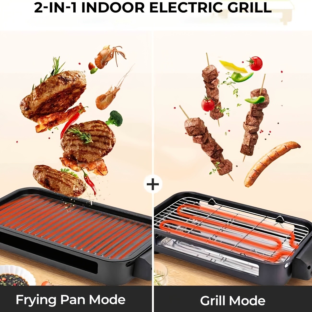 Smokeless Indoor Grill 1200W Non-Stick Removable Plate Dishwasher Safe BBQ