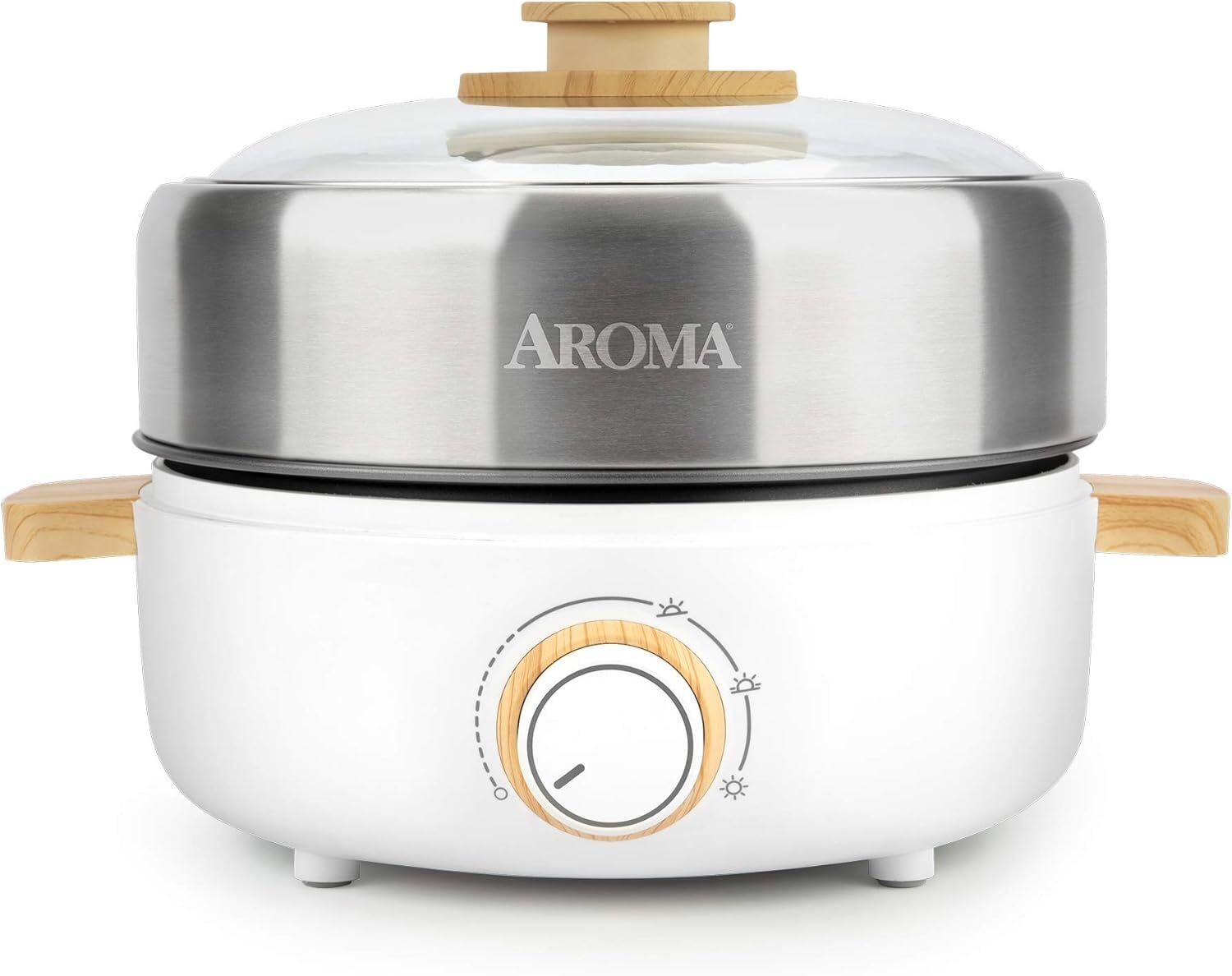 Housewares AMC-130 Whatever Pot, Indoor Grill, 2.5 Liter, Stainless Steel/White