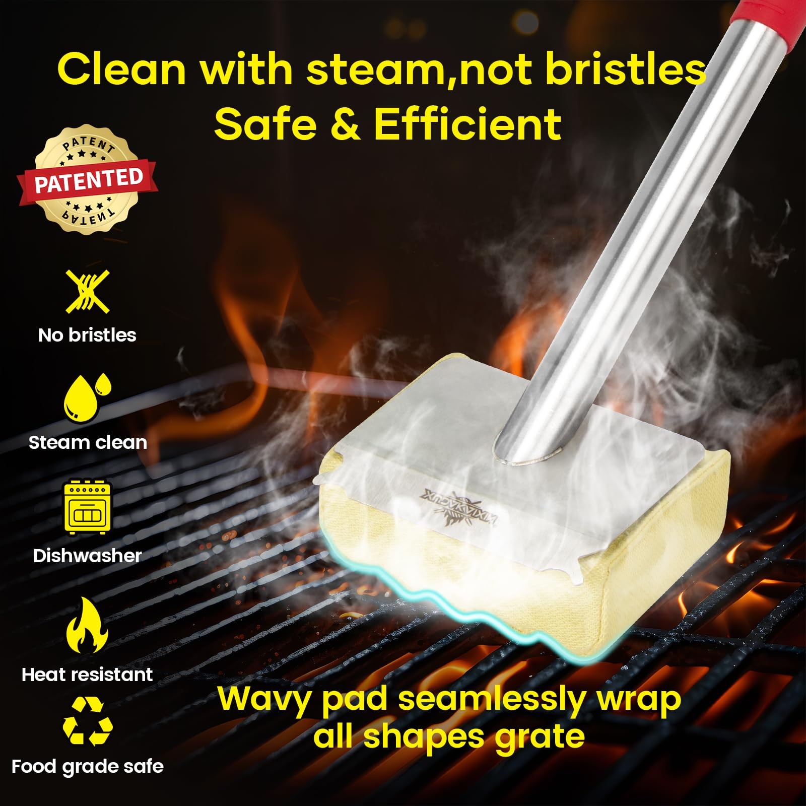 XUDAKAIXIN Grill Brush Bristle Free,Aramid Fiber Wavy Pad Seamless-Fit Yellow
