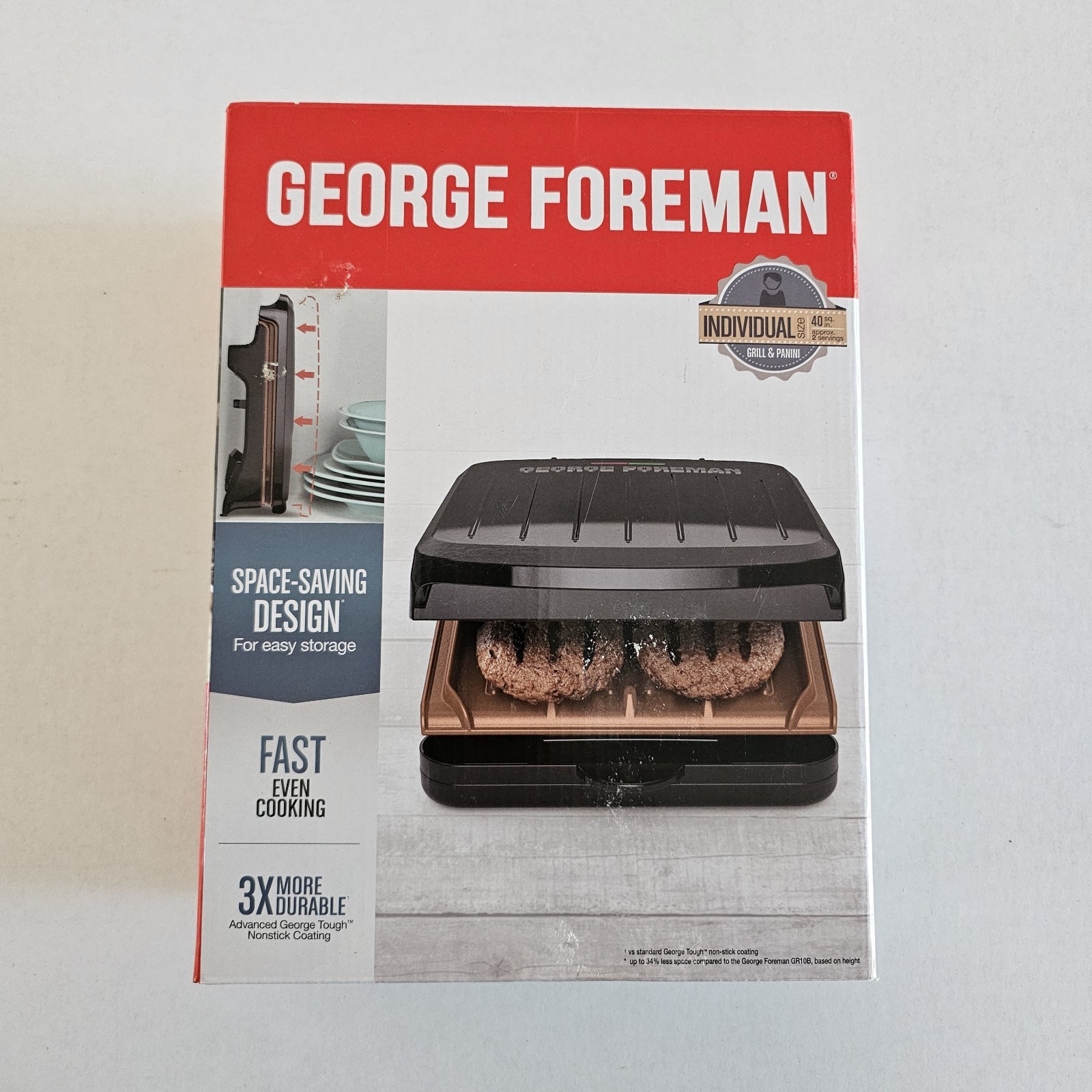 George Foreman GRS040 2 Serving Electric Indoor Grill &Panini New Open Box Black