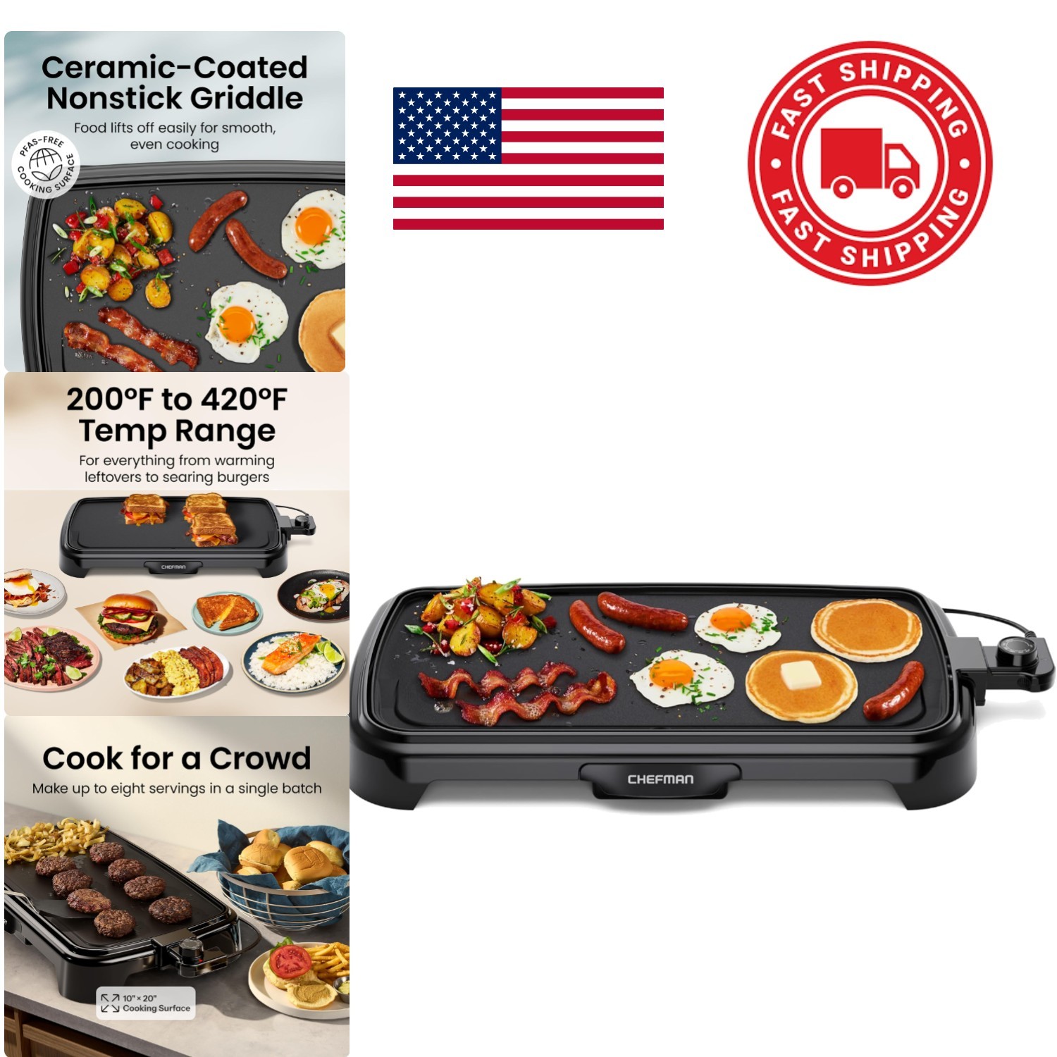 Healthy Cooking Electric Griddle with Nonstick Surface and Drip Tray Collection