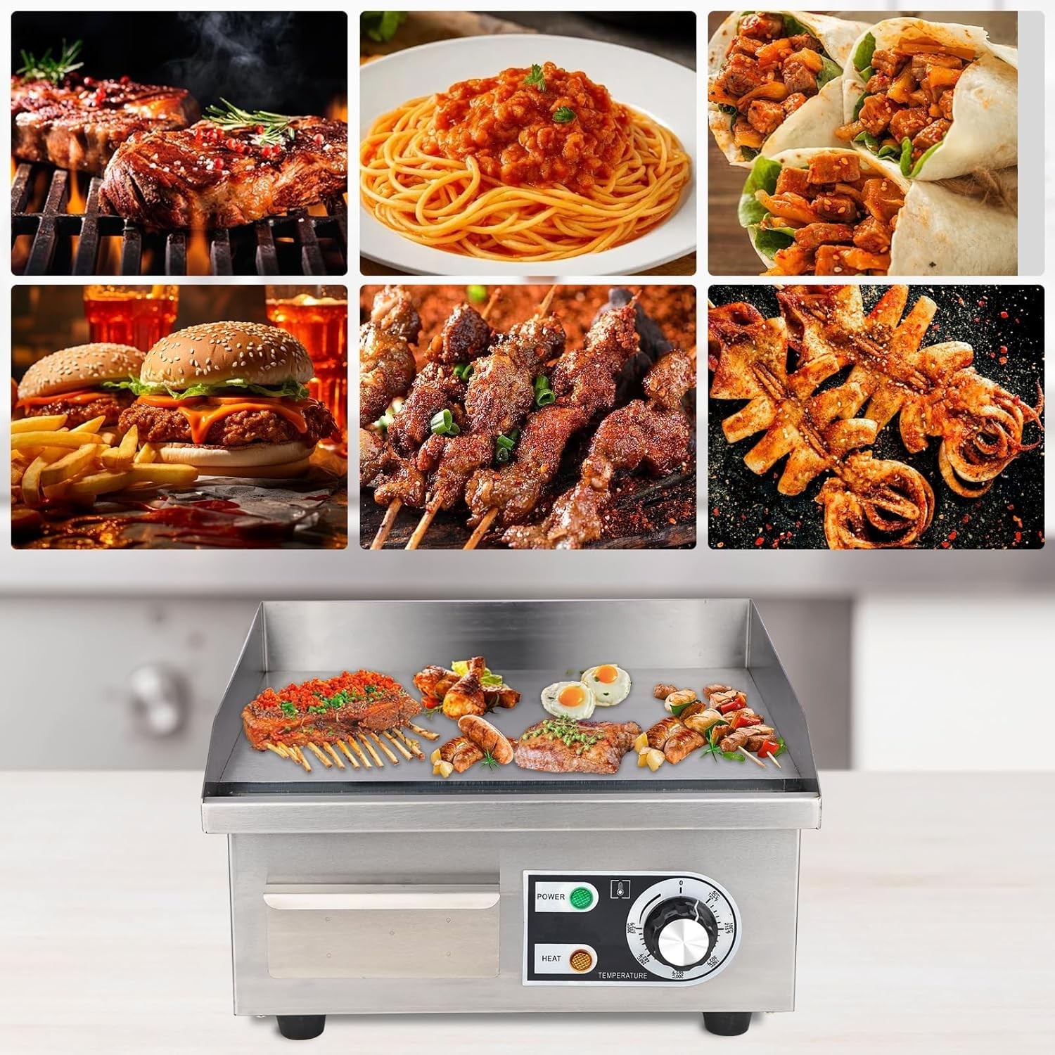 Beautiq 22″ Countertop Electric Griddle Stainless Steel Non-Stick 122°F – 572°F