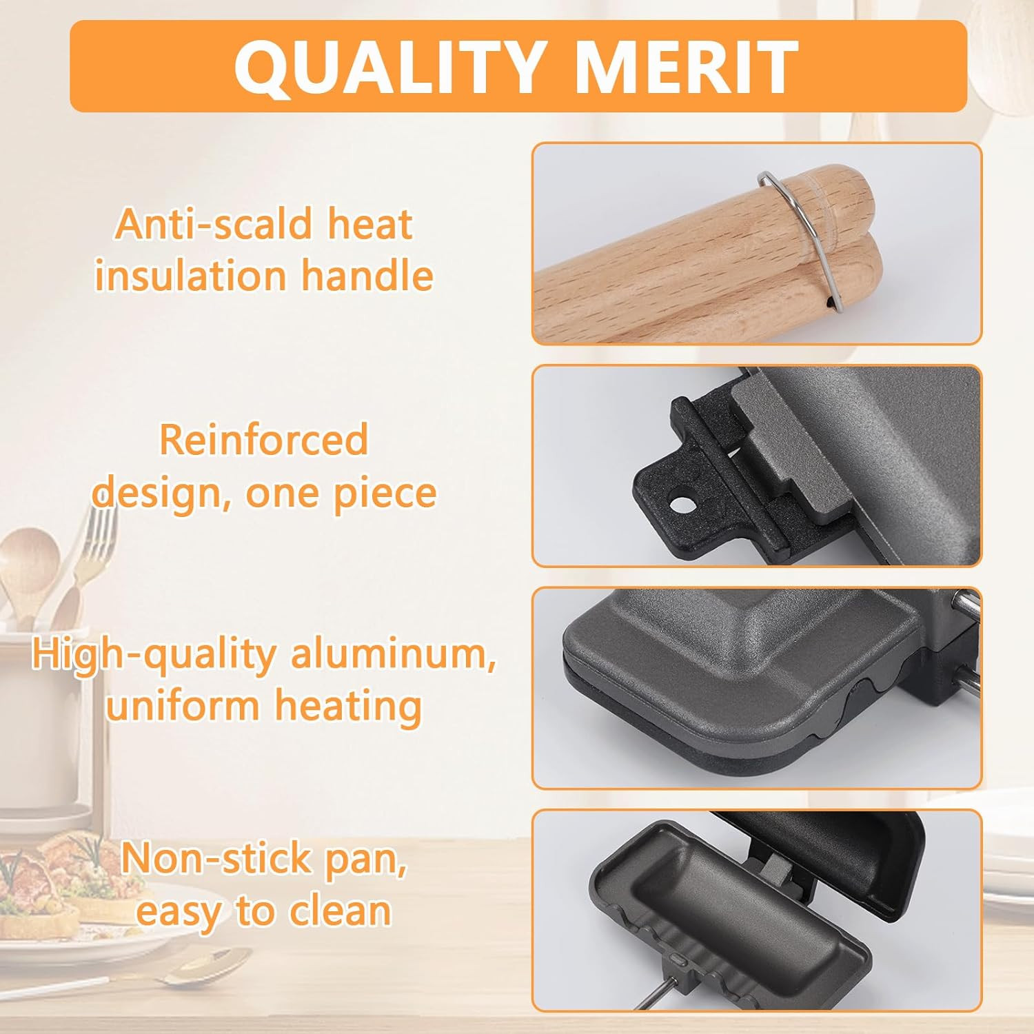 Hot Sandwich Maker, 4W1H Sandwich Maker Double Sided Pie Iron Non-Stick