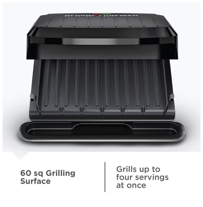George Foreman 4-Serving Electric Grill Panini Press Removable Plates