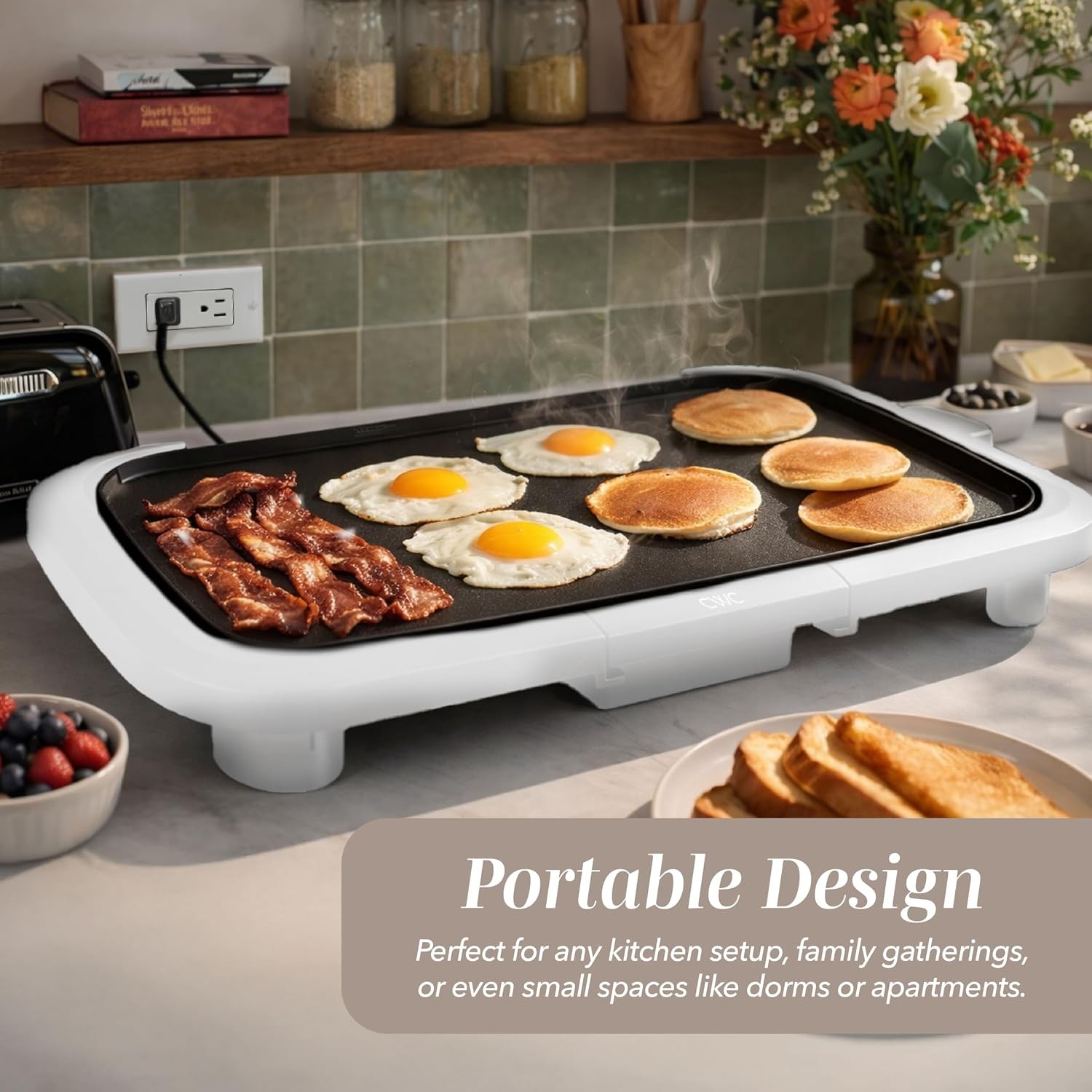 Electric Griddle, 1200W Nonstick 10″ x 16″ Cooking Surface, Cream
