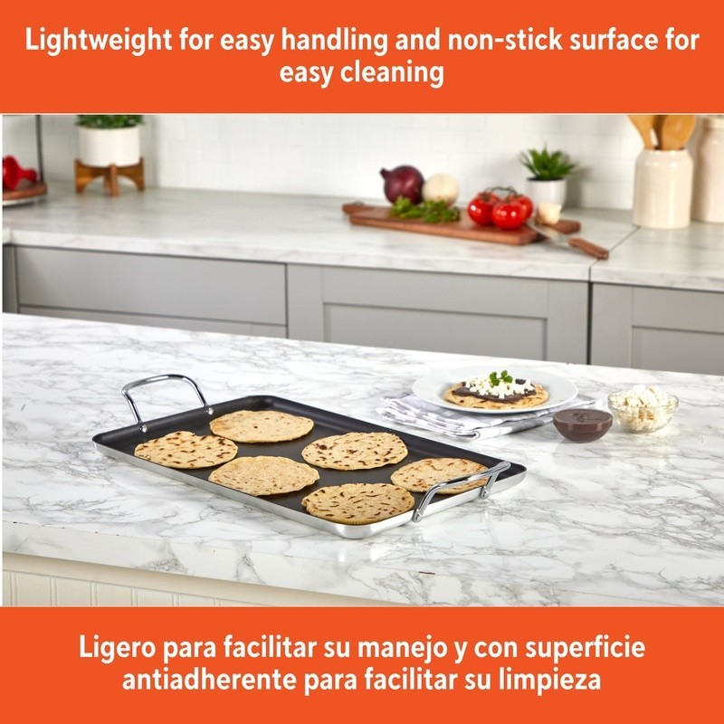 Nonstick Stovetop Double Burner Griddle with Metal Handles 19″ x 12″