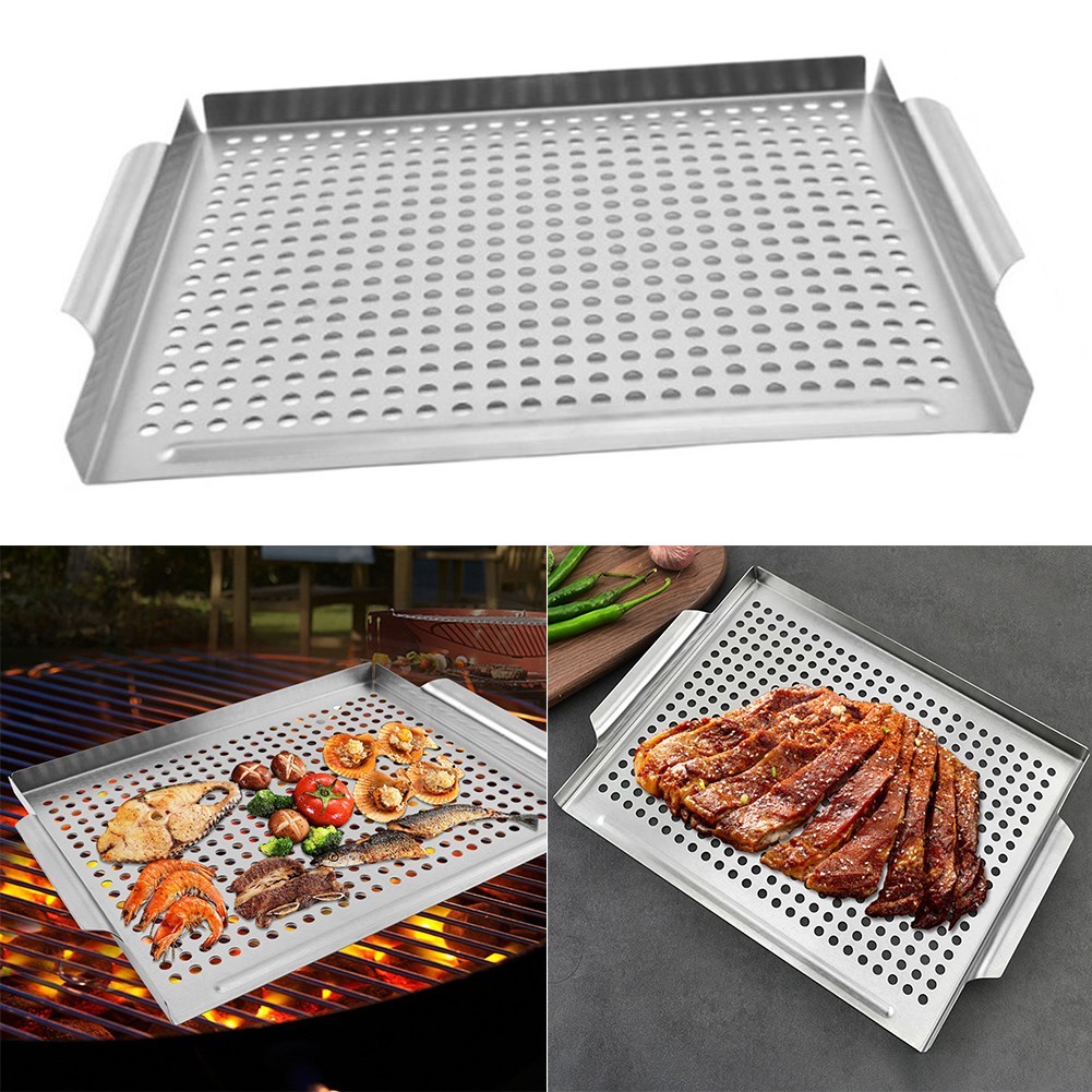 Stainless Steel BBQ Grill Pan with Perforated Design for Even Cooking Results