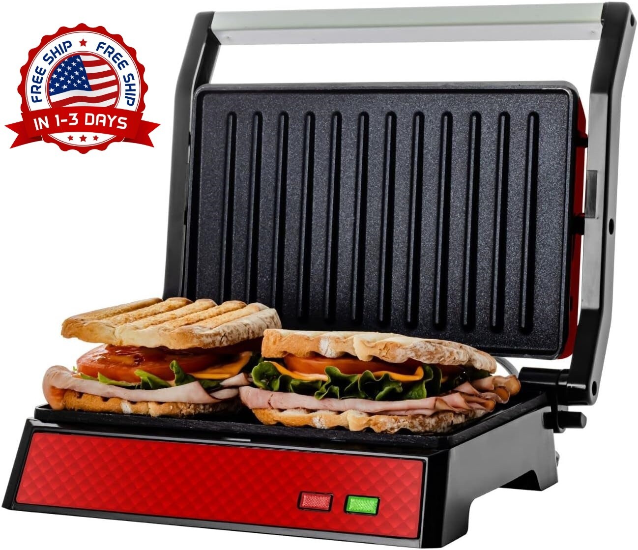 Prensa Eléctrica Antiadherente Para Parrilla Panini, Abre 180 Grados 1000W NUEVO