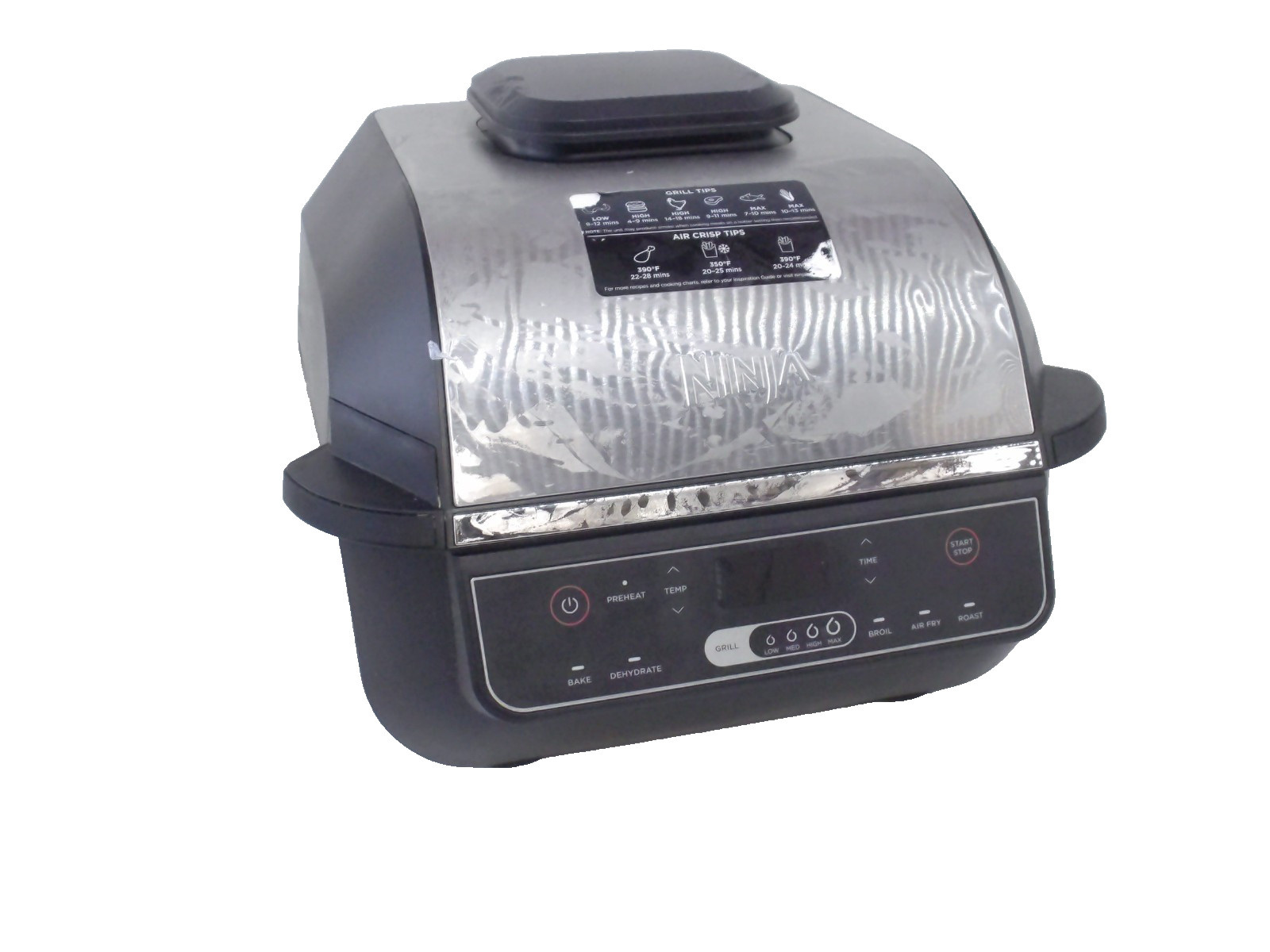 Ninja EG201 Foodi 6-in-1 Indoor Grill with Air Fryer Roast Bake, READ