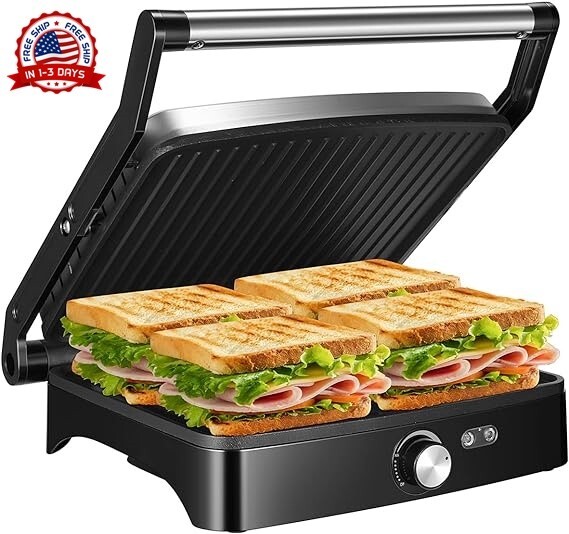 Parrilla De Prensa 1200W Electrica Para Sandwich Tortas Tostadora Pan En Oferta